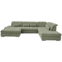 Wohnlandschaft Dalida Grün Chenille - Chromfarben/Grün, Design, Textil/Metall (195/376/254cm) - Livetastic