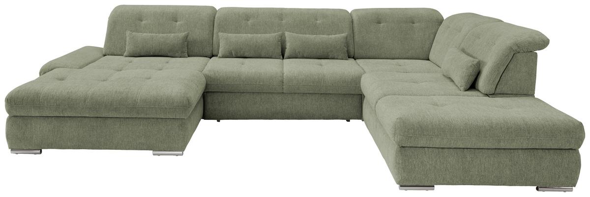 Wohnlandschaft Dalida Grün Chenille - Chromfarben/Grün, Design, Textil/Metall (195/376/254cm) - Livetastic