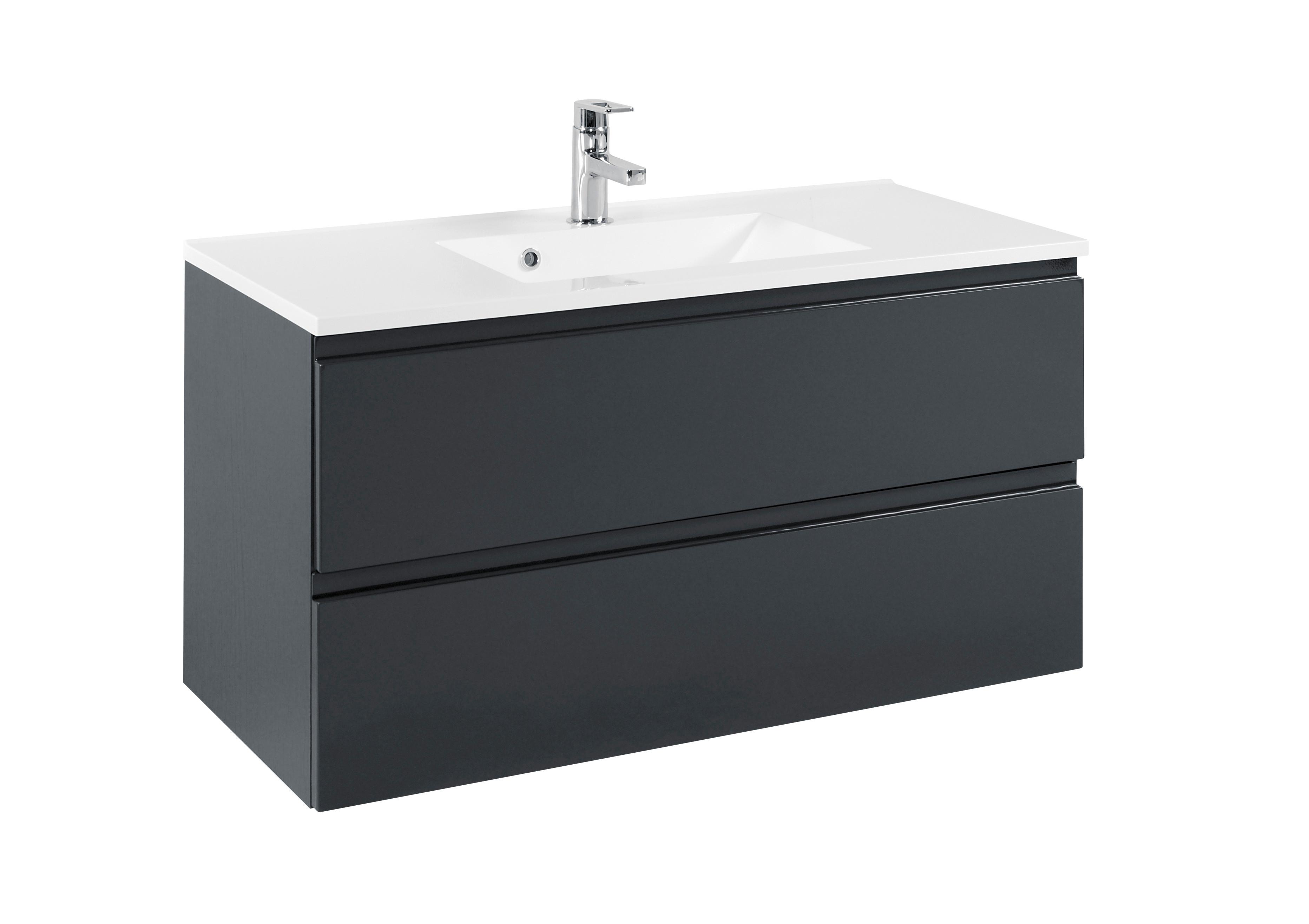 Waschtischkombi Cardiff ca. 100 cm Grau - Graphitfarben/Weiß, Design, Holzwerkstoff/Stein (100cm) - Held