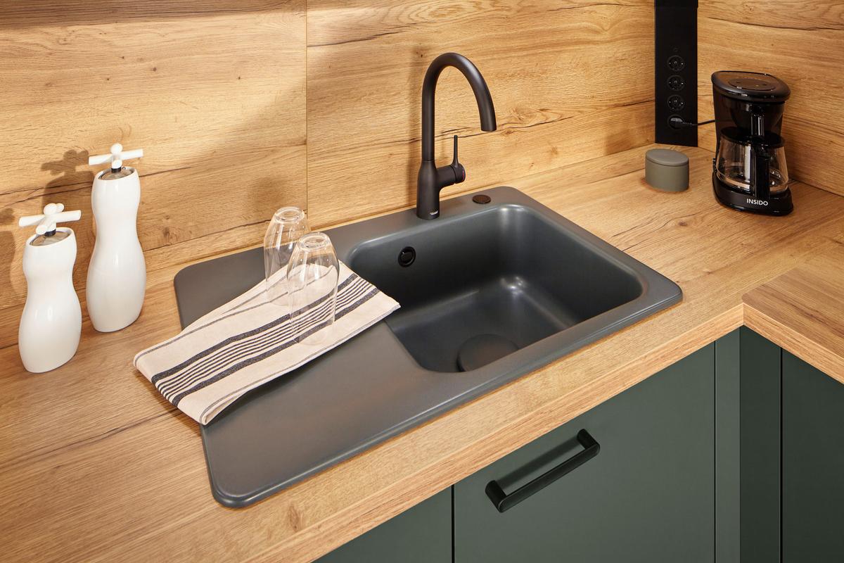 Eckküche Plus ohne Geräte - Eichefarben/Schwarz, MODERN, Metall (215/315cm) - Nolte Küchen