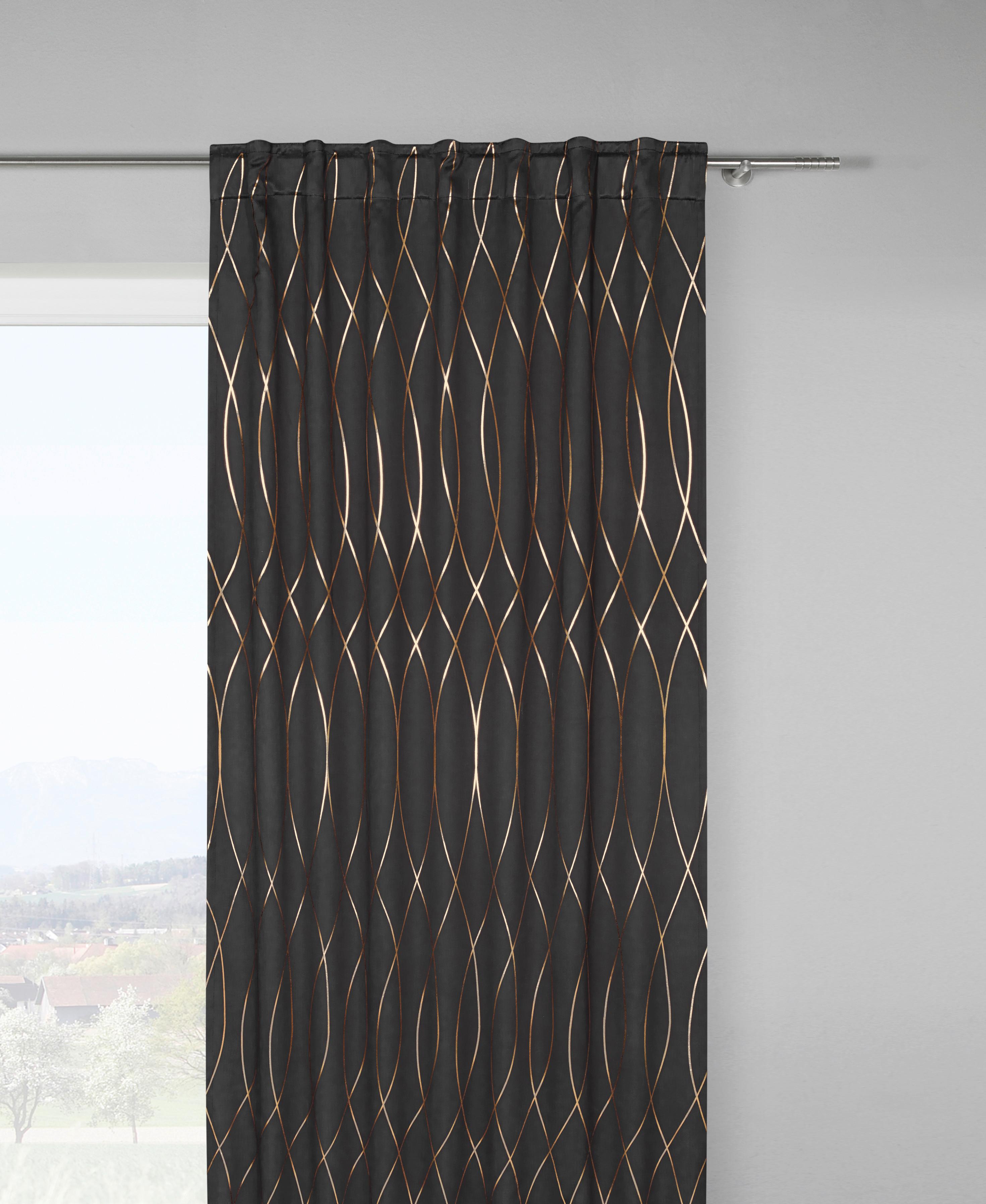 Verdunkelungsvorhang Glamour Schwarz ca. 140x245cm - Schwarz/Kupferfarben, Lifestyle, Textil (140/245cm) - Modern Living