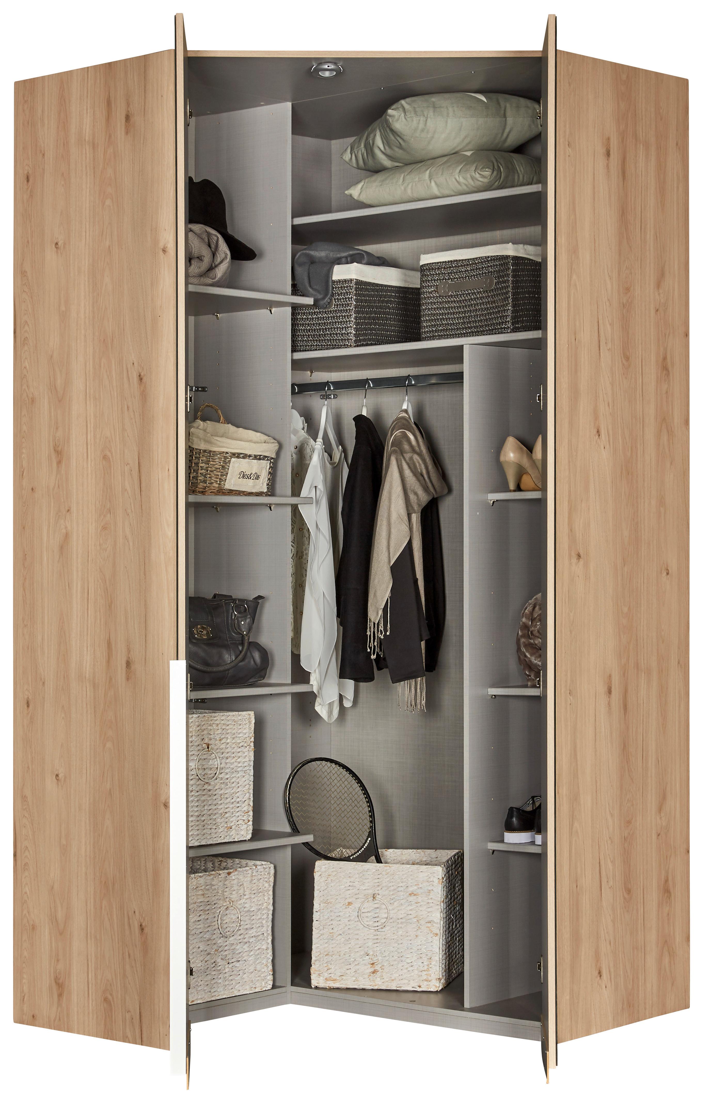 Eckkleiderschrank in Eichefarben mit Spiegel - Eichefarben/Alufarben, Konventionell, Holzwerkstoff/Metall (120/236/120cm) - Premium Living