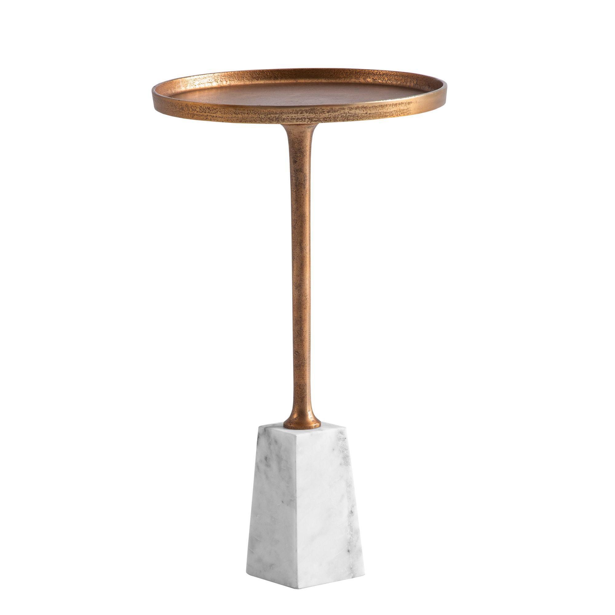 BEISTELLTISCH WL7.207 - Weiss/Goldfarben, Design, Stein/Metall (34/34/58cm) - Livetastic