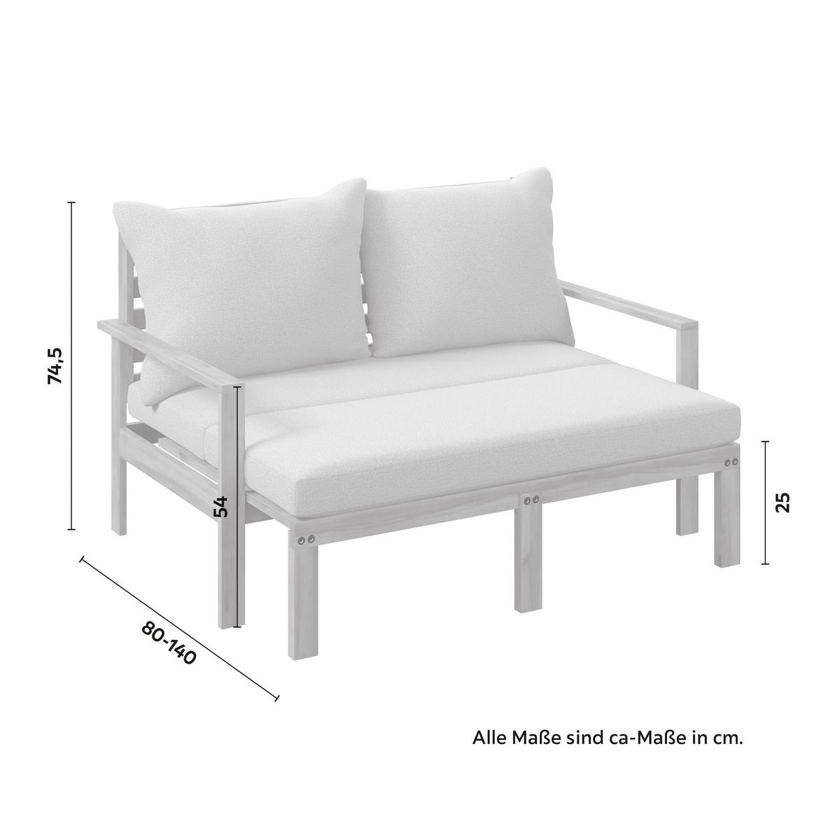 Sonneninsel Pia Grau Akazie/Outdoorstoff - Grau/Akaziefarben, MODERN, Holz/Textil (130/74,5/80-140cm) - Bessagi Garden