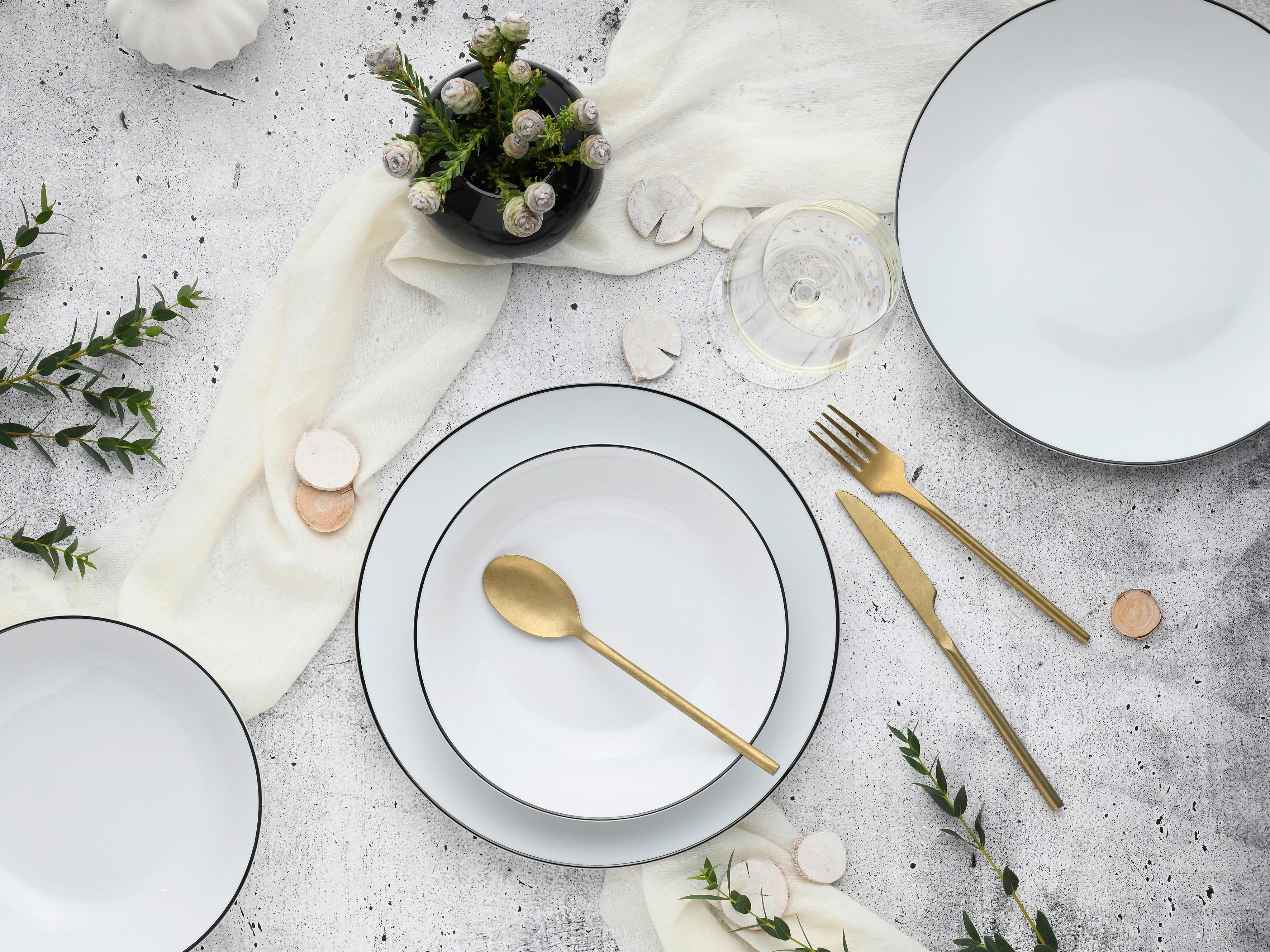 Jedilni Servis Luna Black Line, 18-Delni - črna/bela, Basics, keramika - Creatable