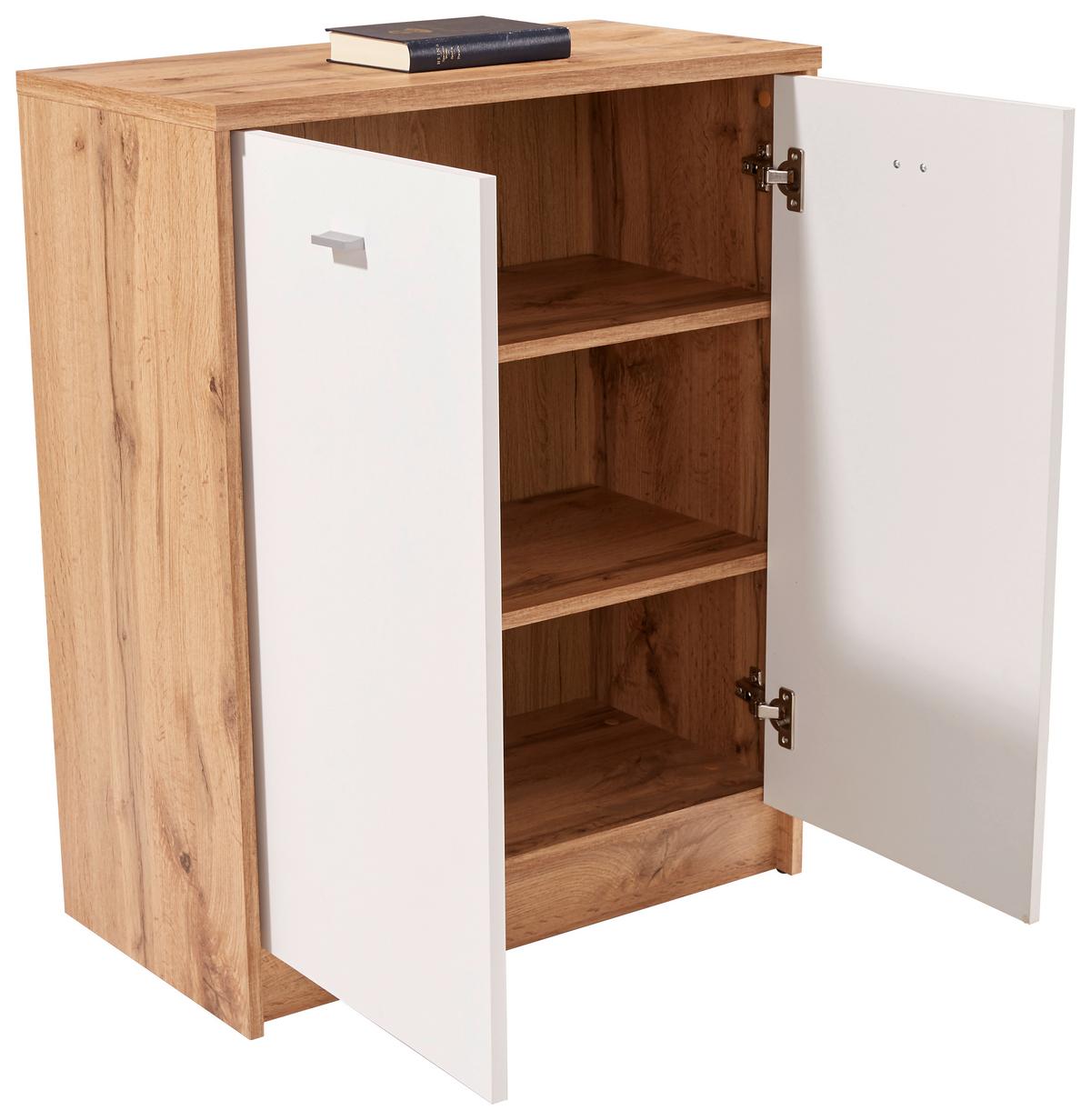 Comodă 4-You - alb/culoare lemn stejar, Modern, material pe bază de lemn (74/85,4/34,6cm) - Modern Living