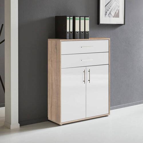 Aktenschrank Office Edition Sonoma Eiche/Weiß - Weiß Hochglanz/Sonoma Eiche, MODERN, Holzwerkstoff (84,5/114/33cm) - MID.YOU