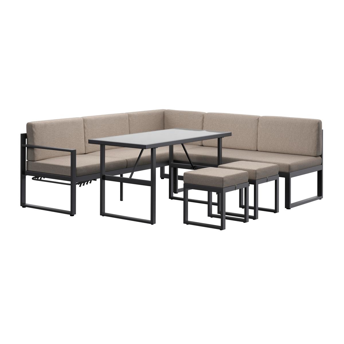 Lounge Garnitura Genf, Siva, 5-Delno - siva/svetlo siva, Moderno, kovina/steklo (213/136cm) - Beldano