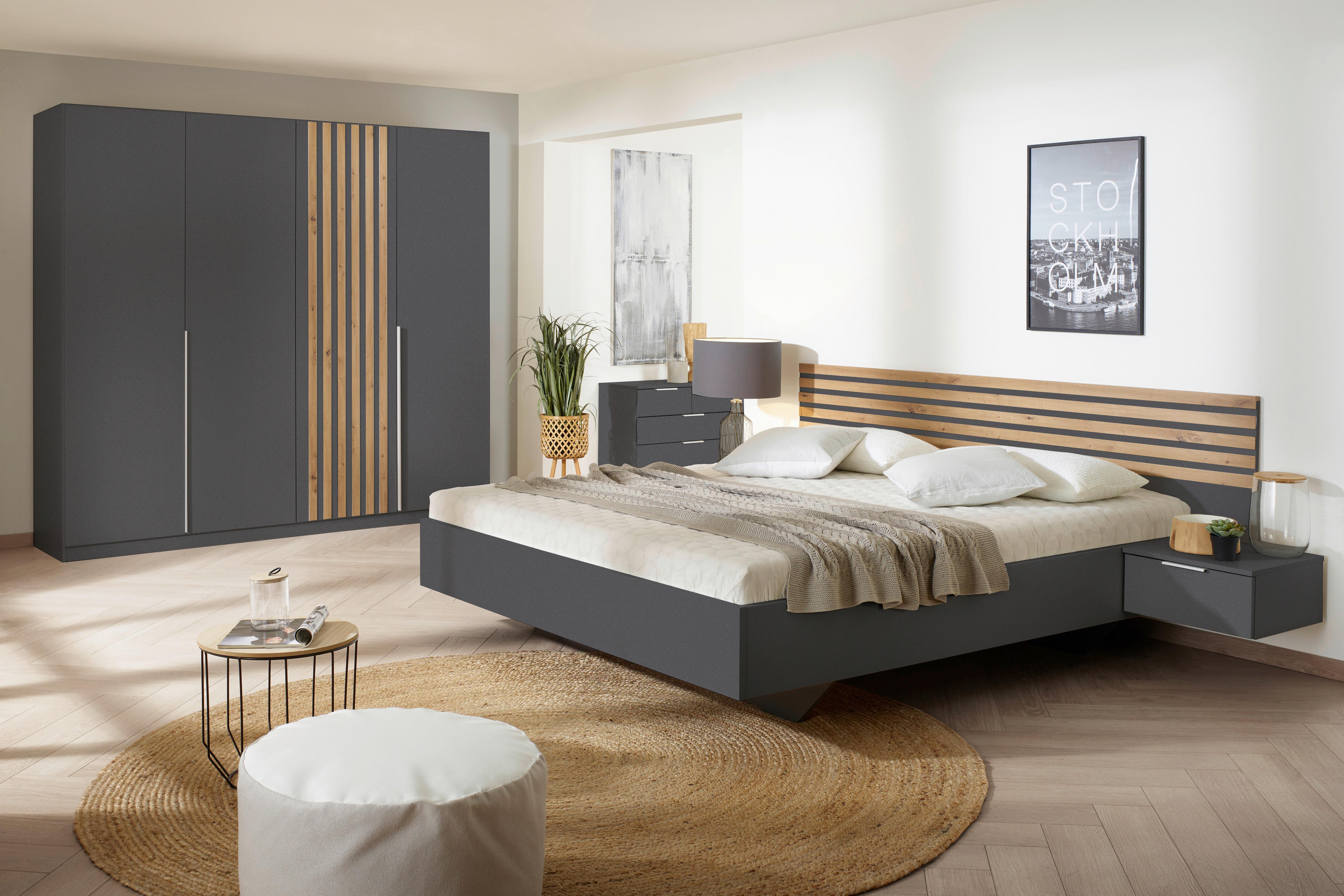 Bettanlage Lamella ca. 180x200 cm Grau/Eiche Artisan - Eiche Artisan/Grau, MODERN, Holzwerkstoff (180/200cm) - Rauch Möbel
