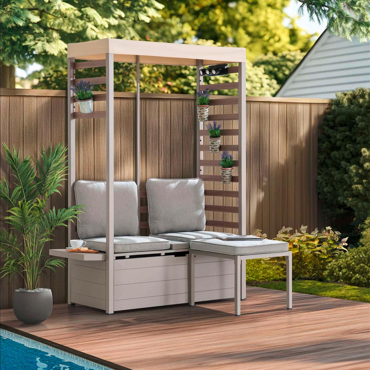 Loungegarnitur Gartensofa Faro Grau/Beige - Beige/Grau, Basics, Textil/Metall (146/191/56,5cm) - Modante