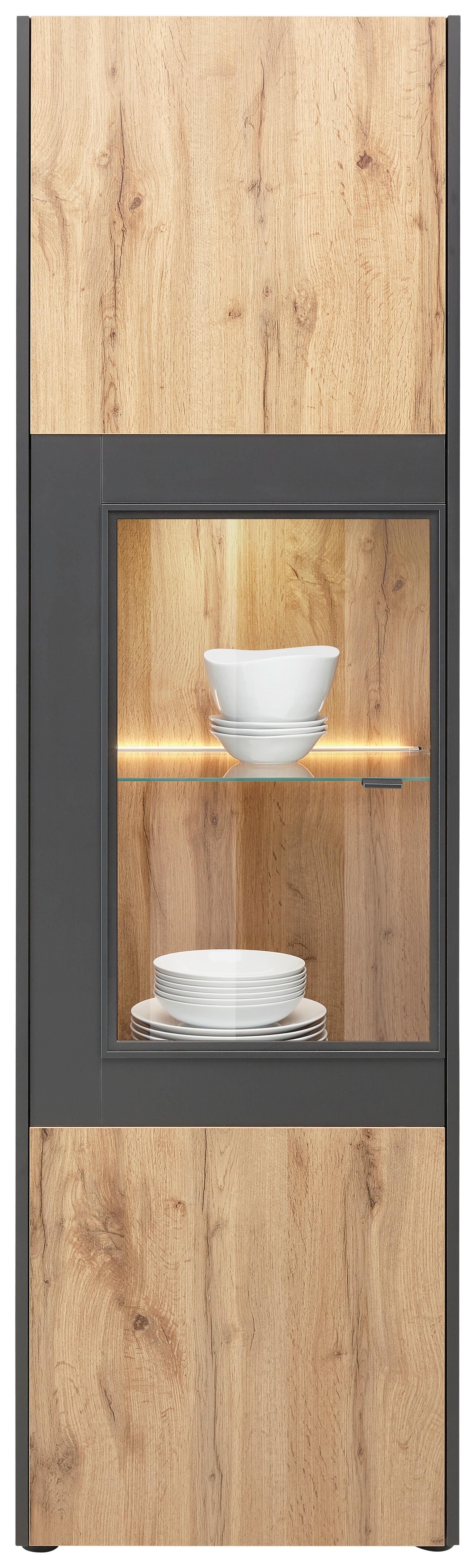 Vitrine in Eiche-/Schieferfarben - Schieferfarben/Eichefarben, MODERN, Glas/Holzwerkstoff (56/196/40cm) - Premium Living