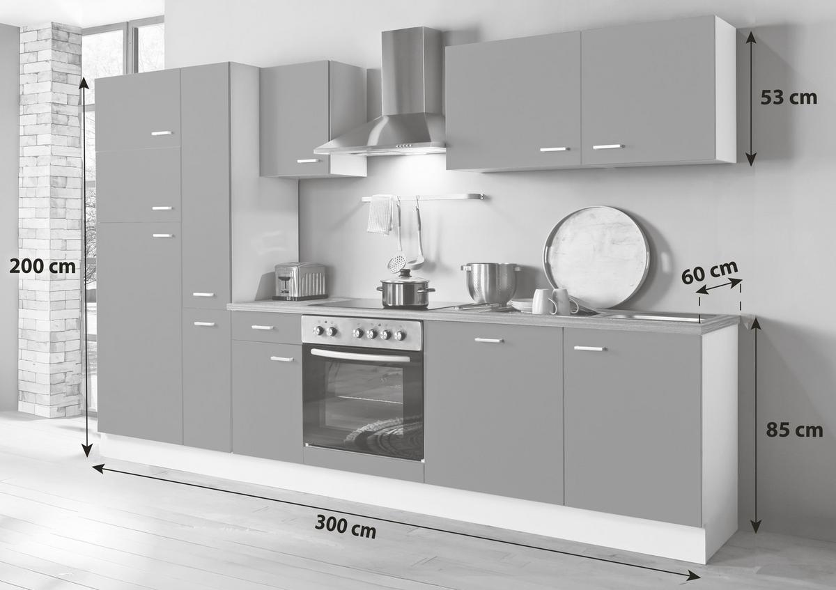 Küchenblock White-Classic Weiß B: ca. 300 cm - Silberfarben/Graphitfarben, KONVENTIONELL, Holzwerkstoff/Kunststoff (300cm) - Menke