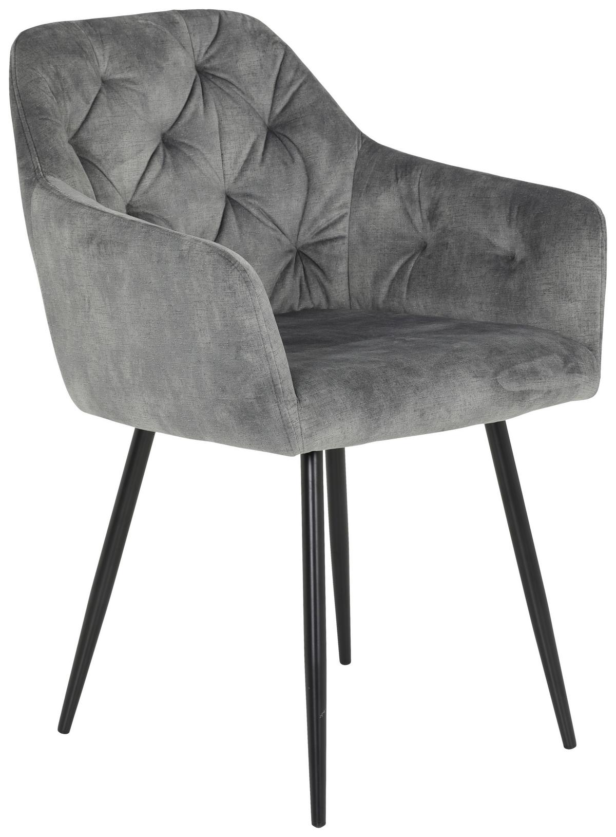 Armlehnstuhl Tina 2er-Set Grau Samt - Schwarz/Grau, MODERN, Textil/Metall (56/81/62cm) - MID.YOU