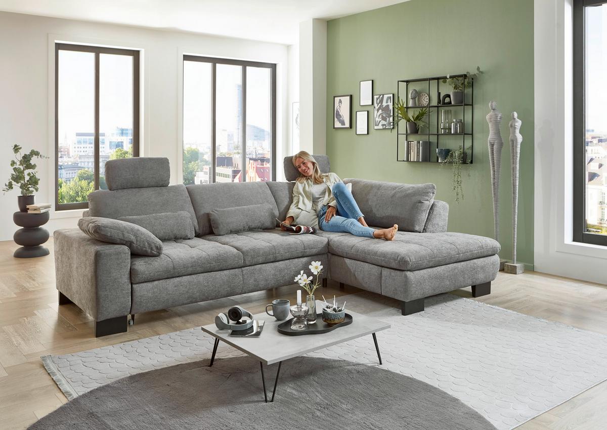 Ecksofa Lando Grau - Schwarz/Grau, MODERN, Textil/Metall (289/84/197cm) - Premium Living