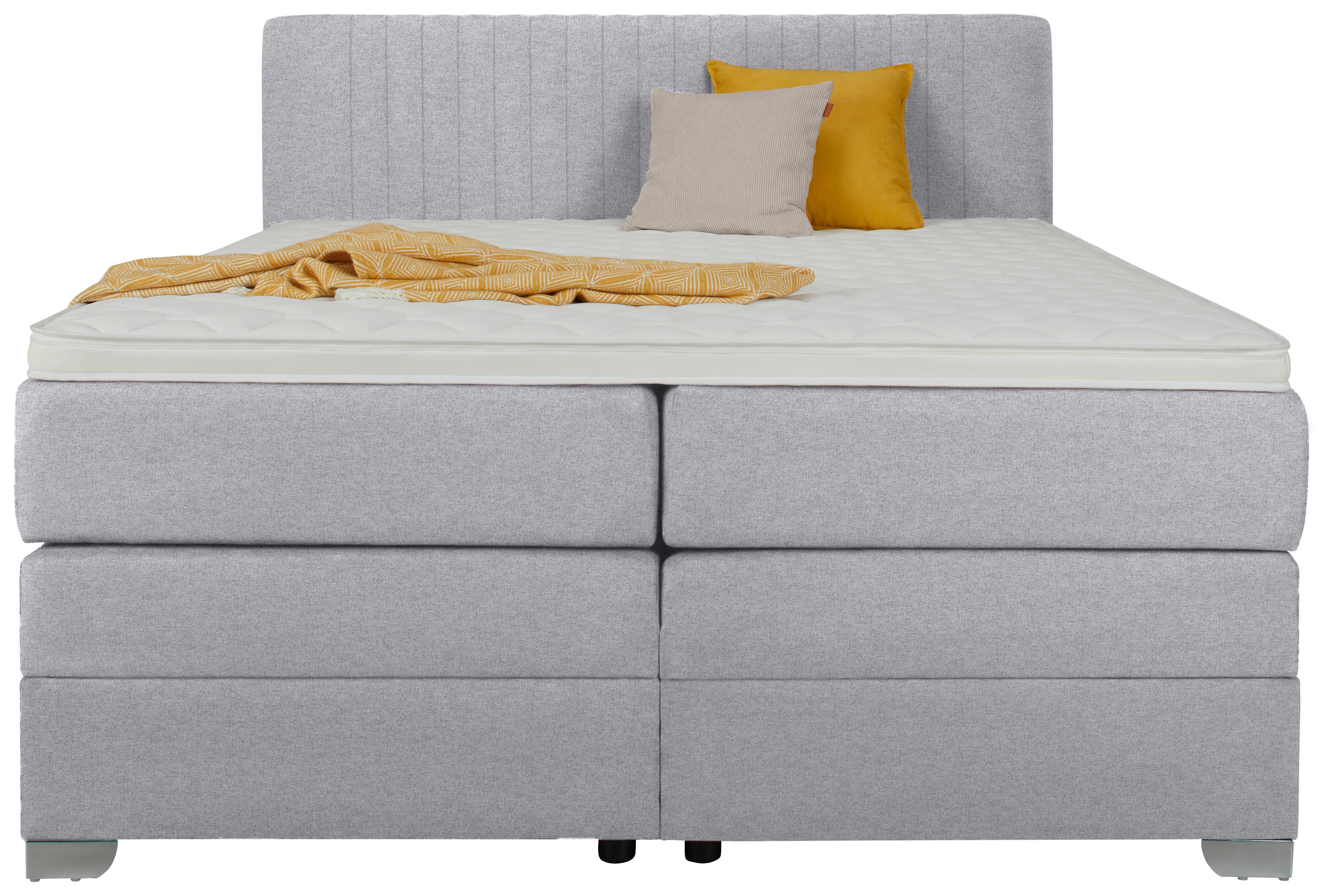 Boxspringbett Hellgrau ca. 180x200cm - Chromfarben/Hellgrau, Konventionell, Holz/Holzwerkstoff (180/200cm) - Mömax