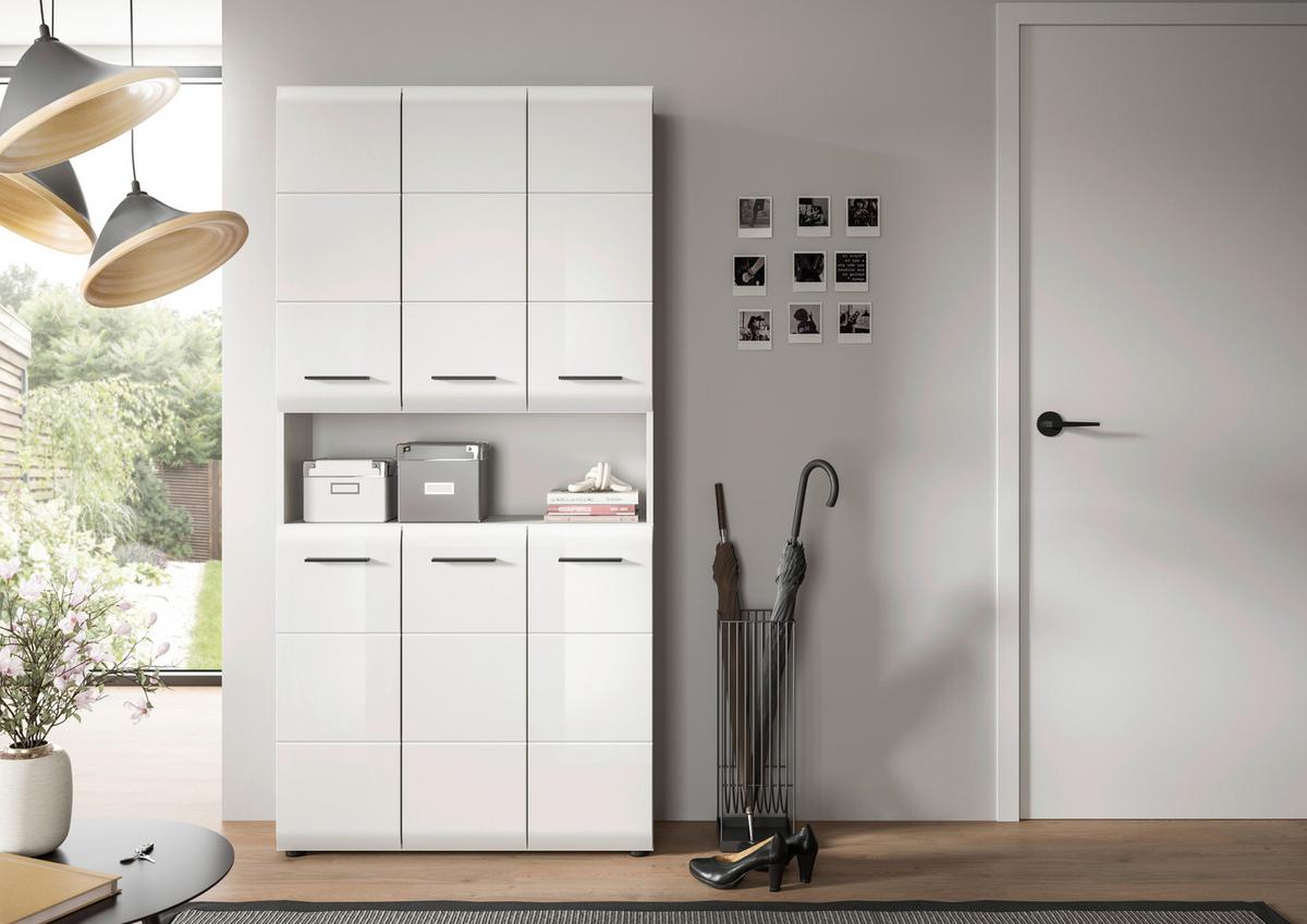 Hochschrank Ice ca. 90x185x30 cm Weiß - Weiß Hochglanz/Silberfarben, MODERN, Holzwerkstoff/Kunststoff (90/185/30cm) - MID.YOU