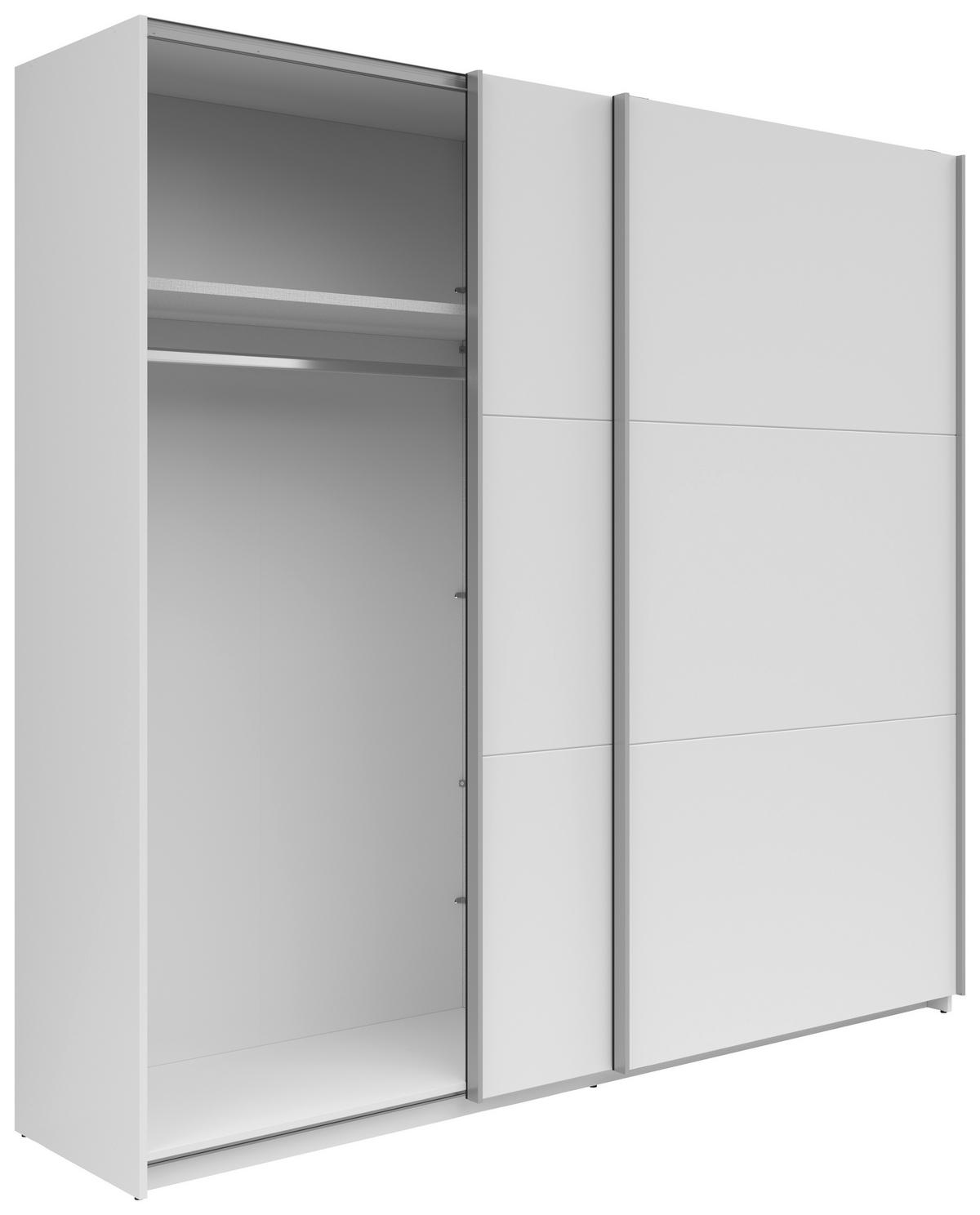 Schwebetürenschrank Saturn in Weiß ca. 218x210x59cm - Silberfarben/Weiß, KONVENTIONELL, Holzwerkstoff/Metall (218/210/59cm) - Mömax