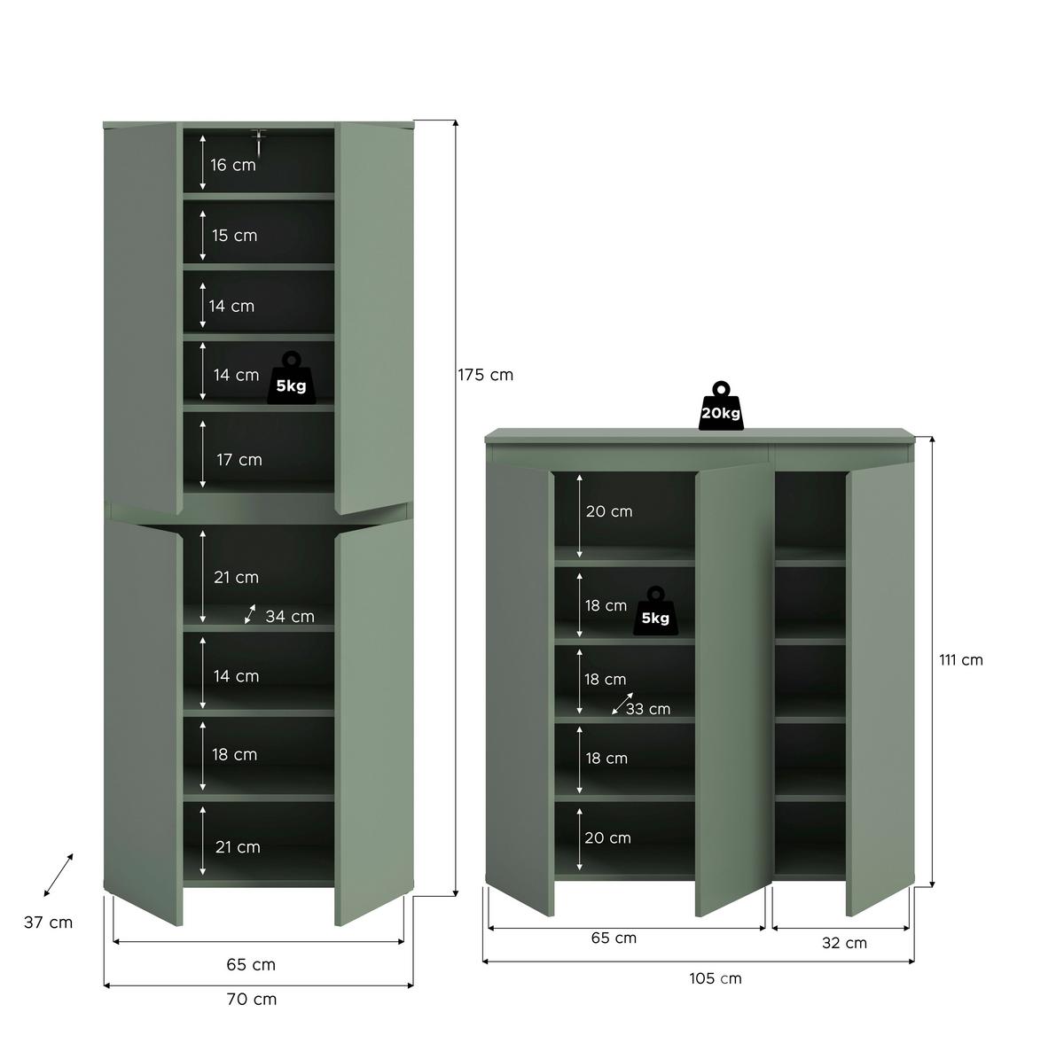 Garderobenschrank Scarpa Graugrün - Schwarz/Graugrün, Design, Holzwerkstoff/Kunststoff (190/175/37cm) - Livetastic