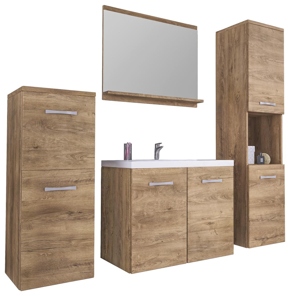 Badmöbel-Set 5-tlg. Malo Eiche - Eichefarben/Weiß, LIFESTYLE, Keramik/Holzwerkstoff (140/133/35cm) - P & B