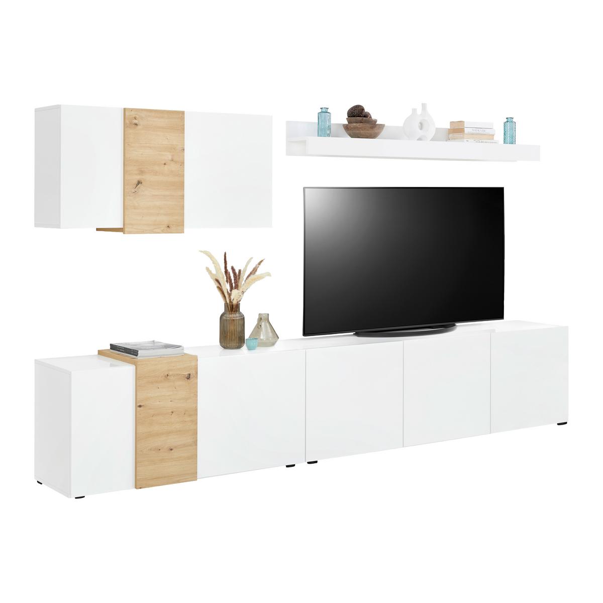 Hängeelement Positano in Eichefarben/Weiß - Weiß Hochglanz/Eiche Artisan, MODERN, Holzwerkstoff (110/57/32cm) - Mömax