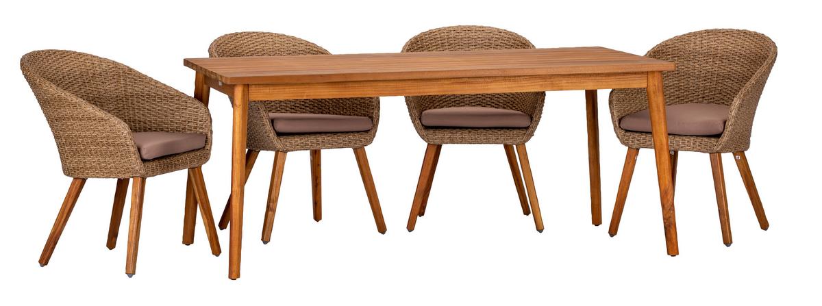 Gartengarnitur 5-tlg. Holz/ Metall/Kunststoff/Textil - Akaziefarben/Teakfarben, Basics, Holz/Kunststoff (180/90/76cm) - Gardenson