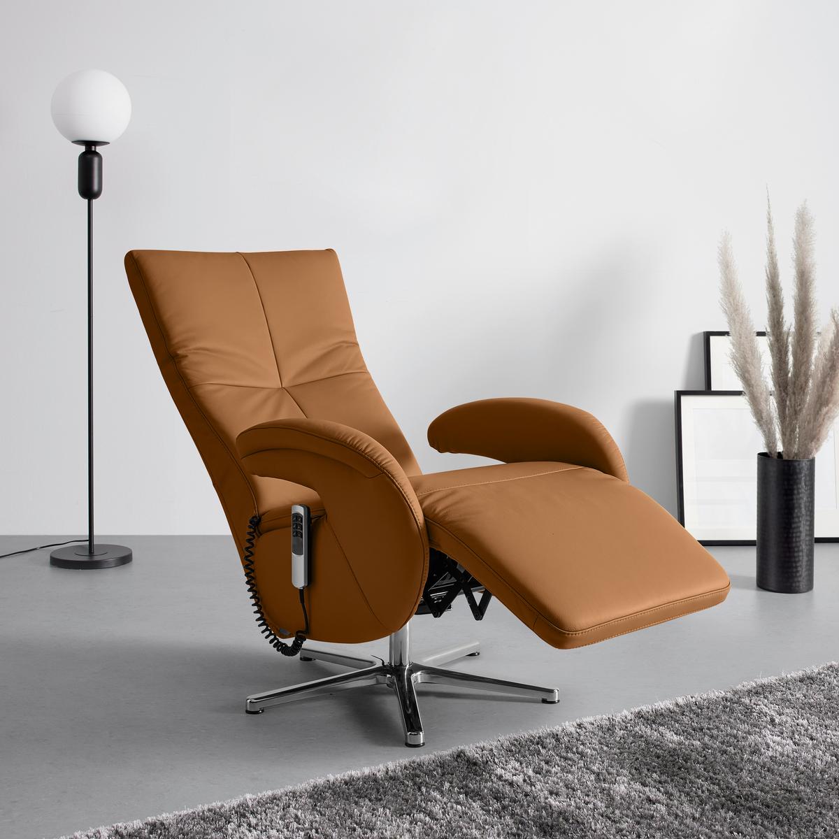 Relaxsessel Sitting 2 Dunkelorange - Chromfarben/Dunkelorange, MODERN, Leder (70/111/80cm) - Premium Living