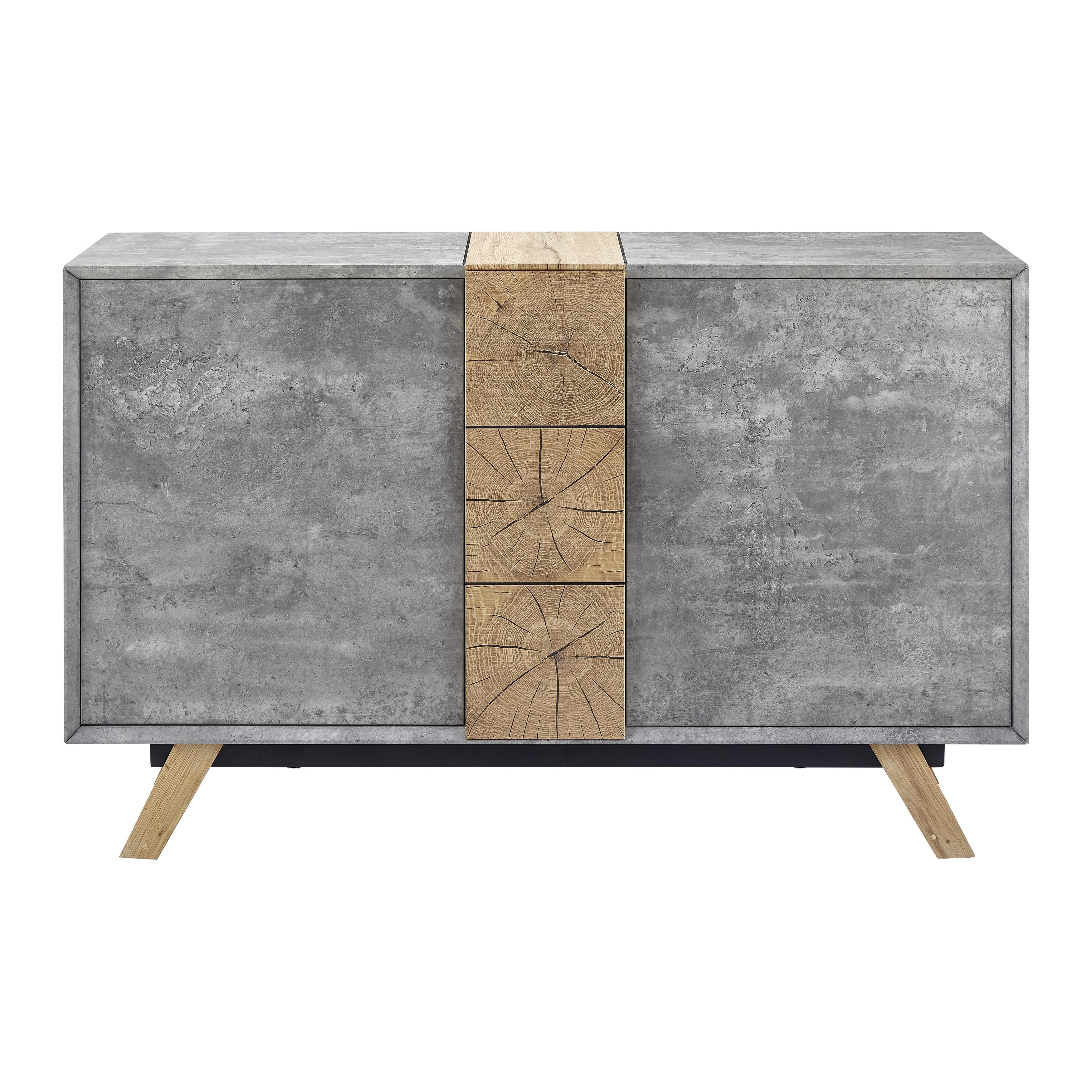 Sideboard Holz "Casper", aus Eiche, teilmassiv - Eichefarben/Grau, MODERN, Holz (120/75/40cm) - Bessagi Home