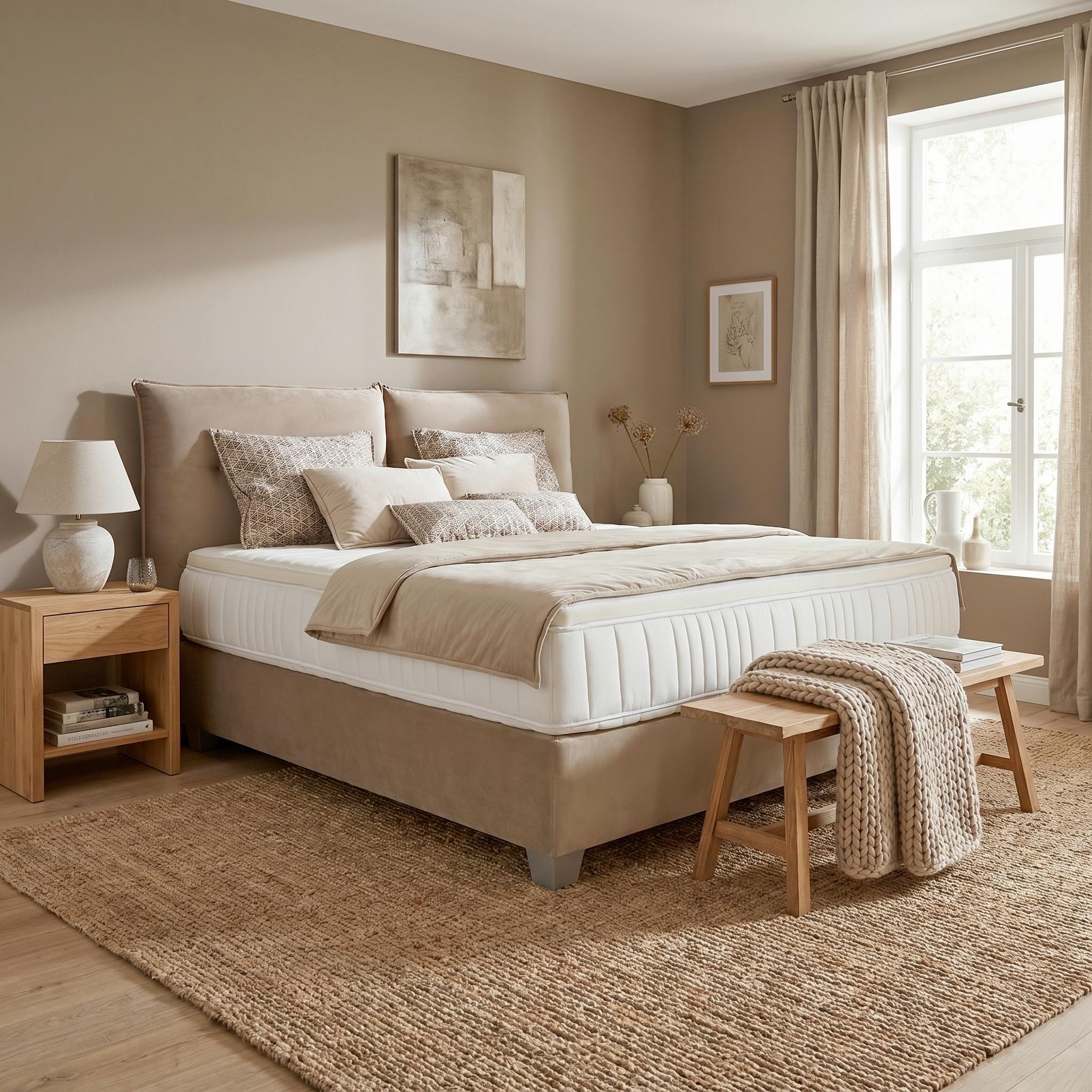 Boxspringbett Fog in Beige ca. 160x200cm - Beige/Silberfarben, LIFESTYLE, Holz/Holzwerkstoff (160/200cm) - Premium Living