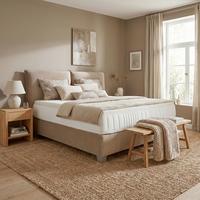 Postelja Boxspring Fog, Bež, 160x200 - srebrne barve/bež, Trendi, umetna masa/tekstil (160/200cm) - Premium Living