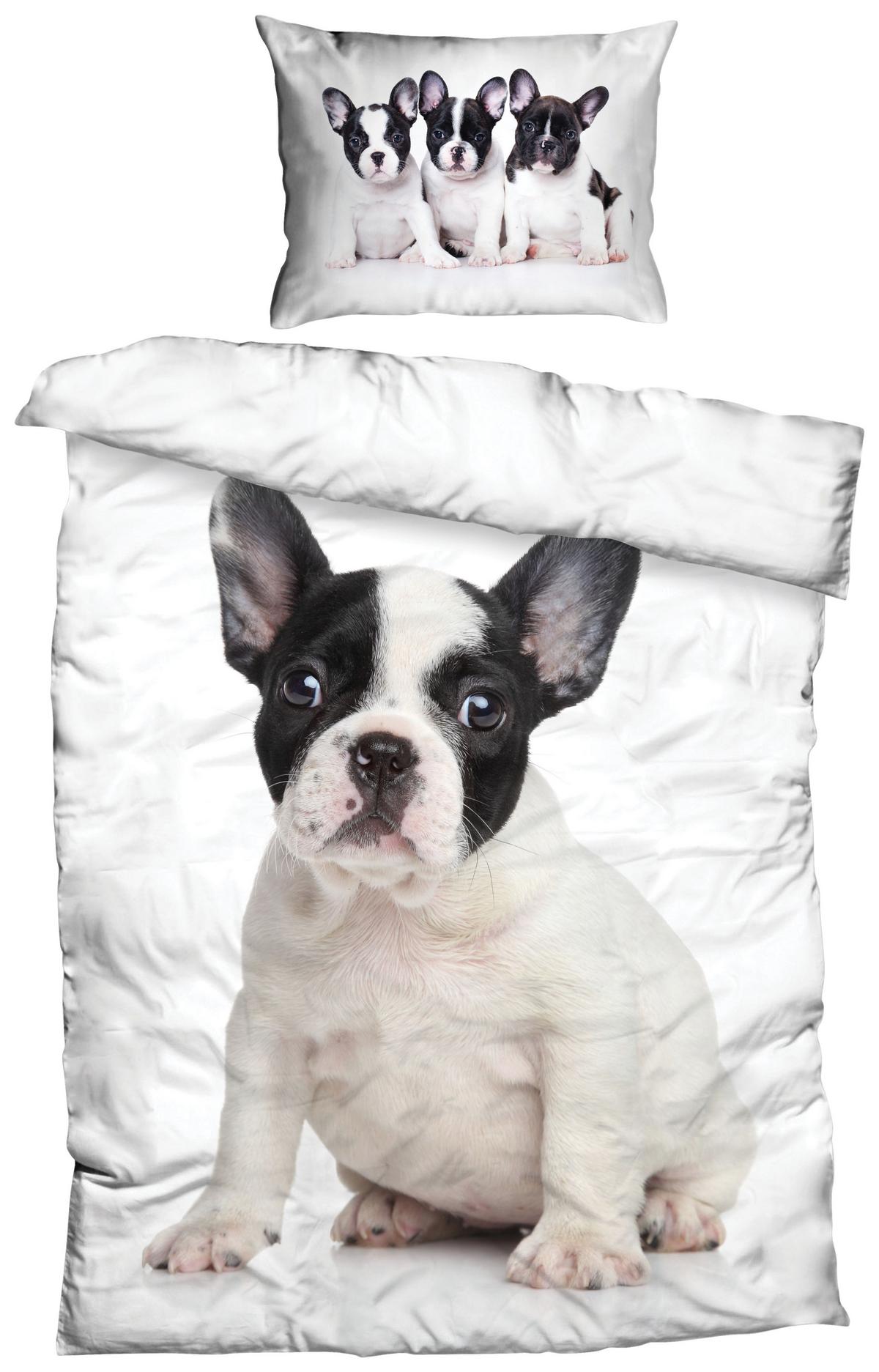 Ágyneműhuzat-garnitúra French Bulldog - fekete/fehér, Design, textil (140/200cm)
