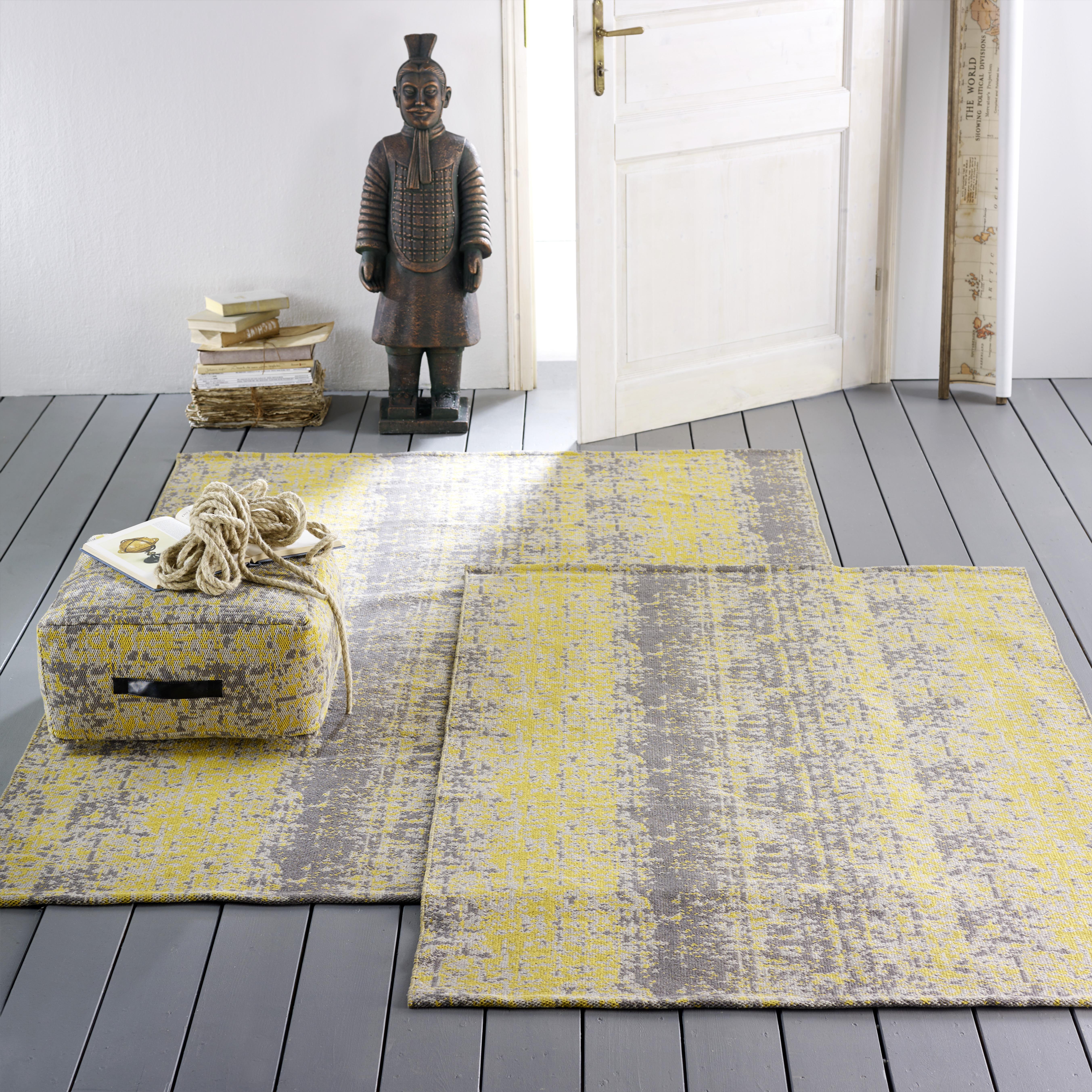 Pouf Textured Trio in Gelb/Grau ca. 50x25cm - KONVENTIONELL, Textil (50/50/25cm) - Bessagi Home