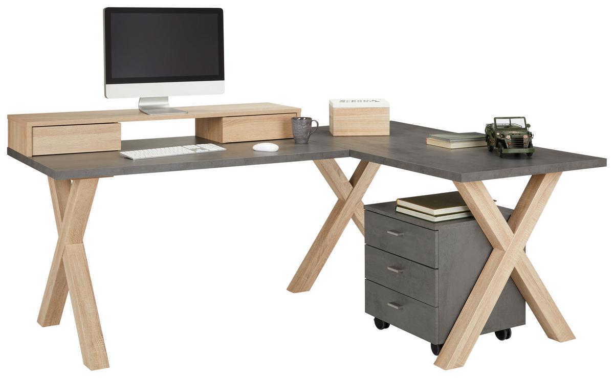 Pisalna Miza Mister Office, Barva Grafita - barve hrasta/barve grafita, Moderno, leseni material (140/75/70cm) - Mömax