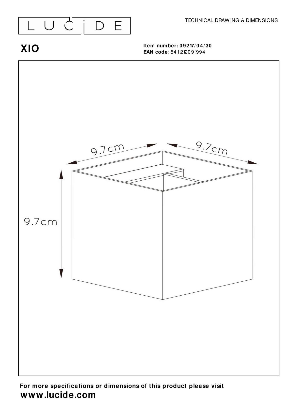 Led-wandleuchte 09217/04/30 Xio - Messingfarben/Schwarz, Design, Metall (9.7/9.7/9.7cm) - Lucide
