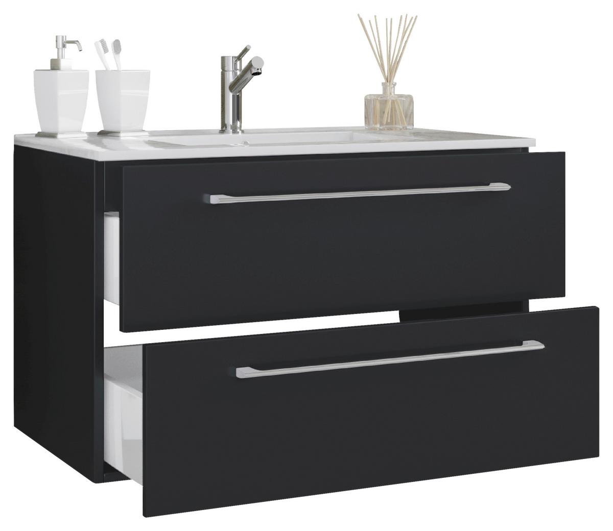 Umivalna Enota Z Umivalnikom Badinos, Črna, 2-Delna - črna/bela, Moderno, kovina/leseni material (81cm) - MID.YOU