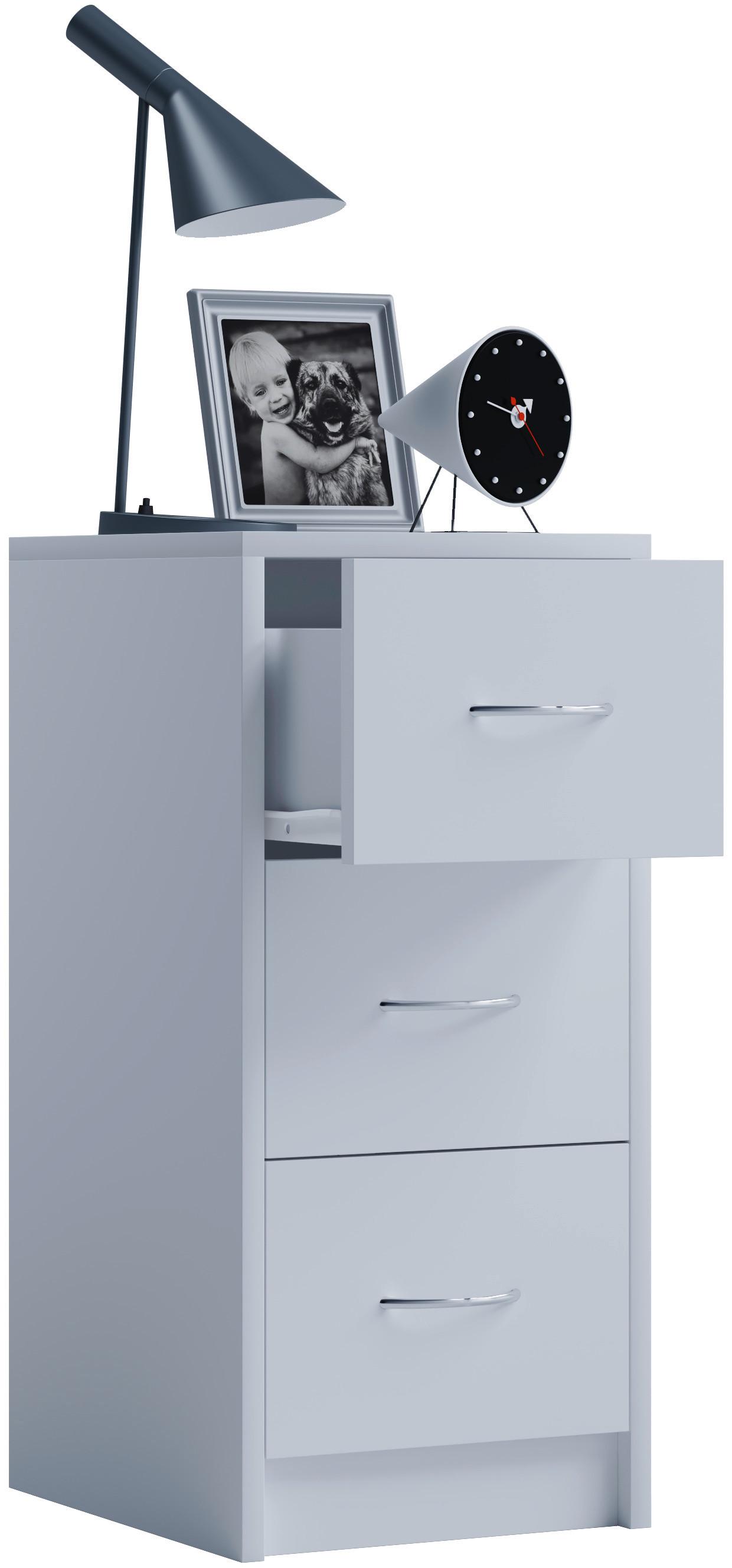 Nočna Omarica Boxal Maxi, Bela - bela/barve aluminija, Basics, leseni material (35/65/35cm) - MID.YOU