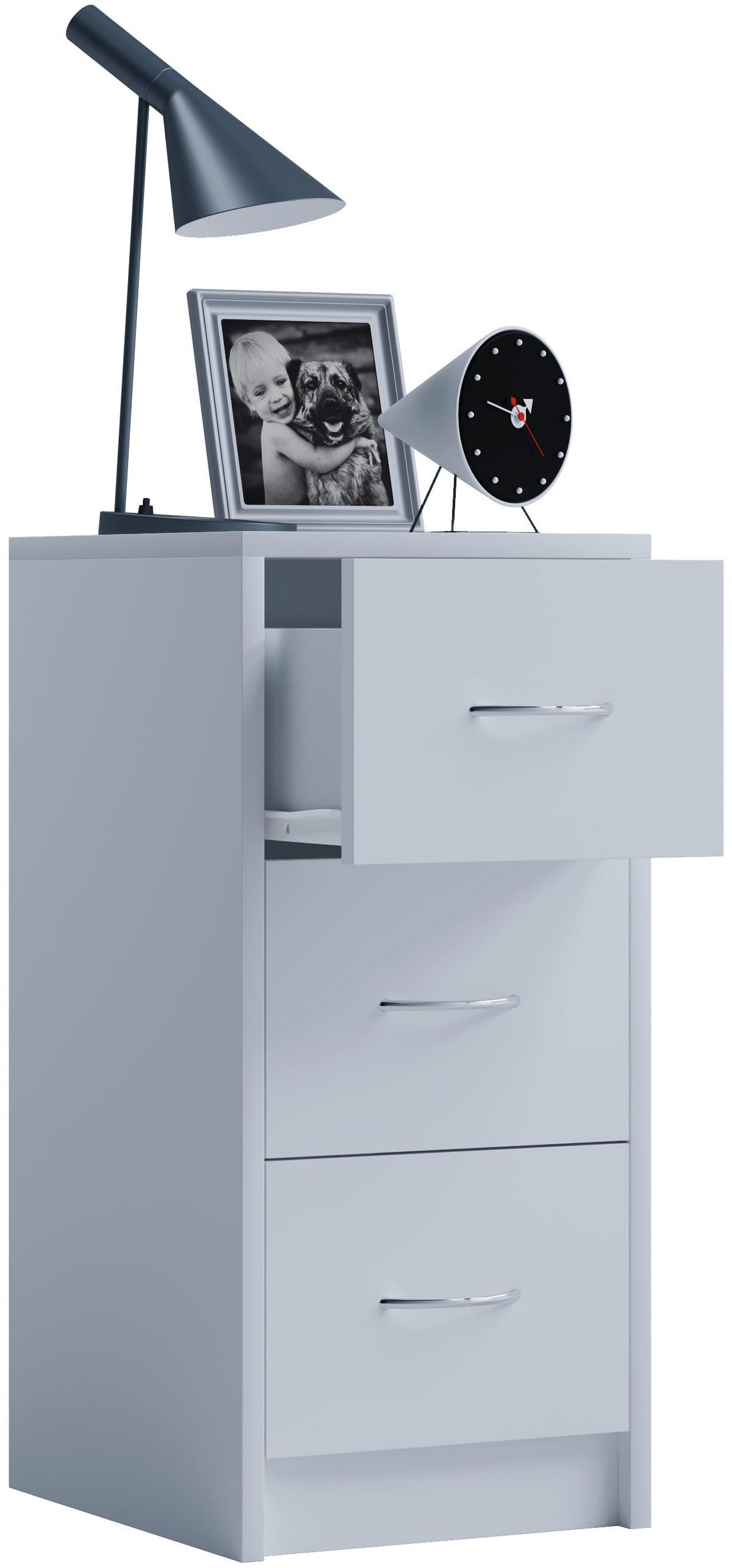 Nočna Omarica Boxal Maxi, Bela - bela/barve aluminija, Basics, leseni material (35/65/35cm) - MID.YOU