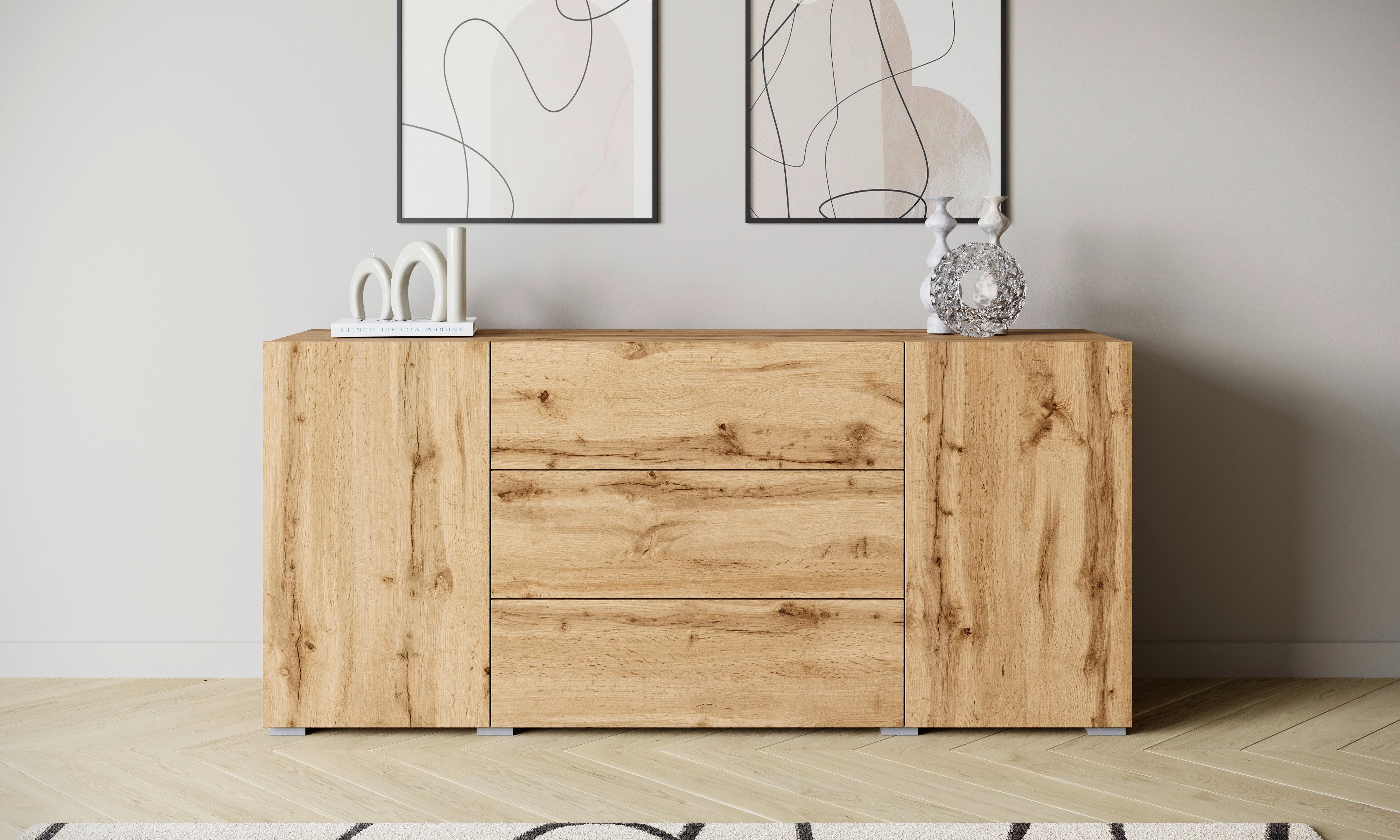 Sideboard 150cm Berlin 150 Wotan Eiche Dekor - Eiche Wotan/Grau, Design, Holzwerkstoff/Kunststoff (150/68/38,5cm) - P & B