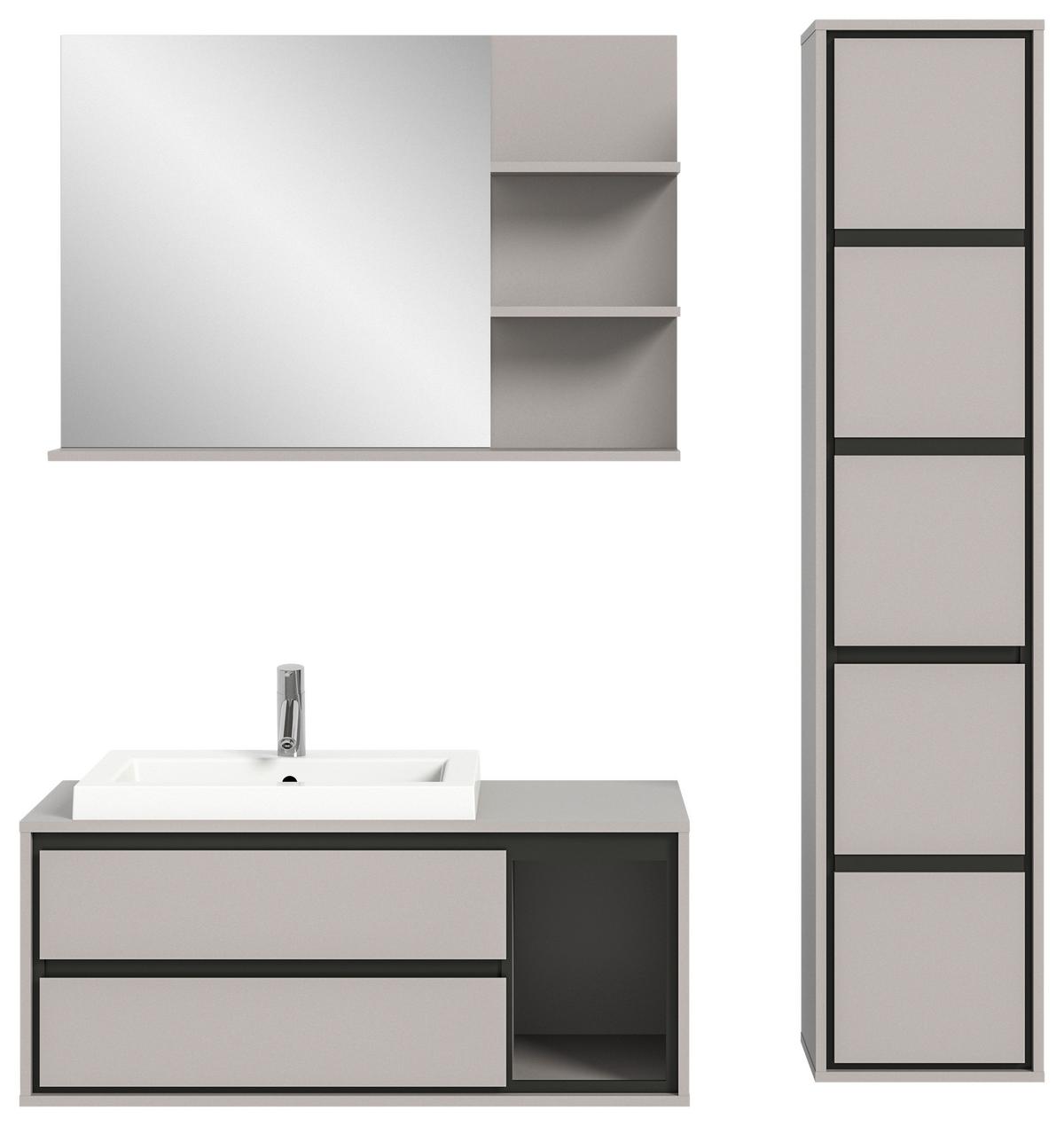 LUSTRO ŚCIENNE JARU - szary, Modern, materiał drewnopochodny (100/69/16cm) - MID.YOU