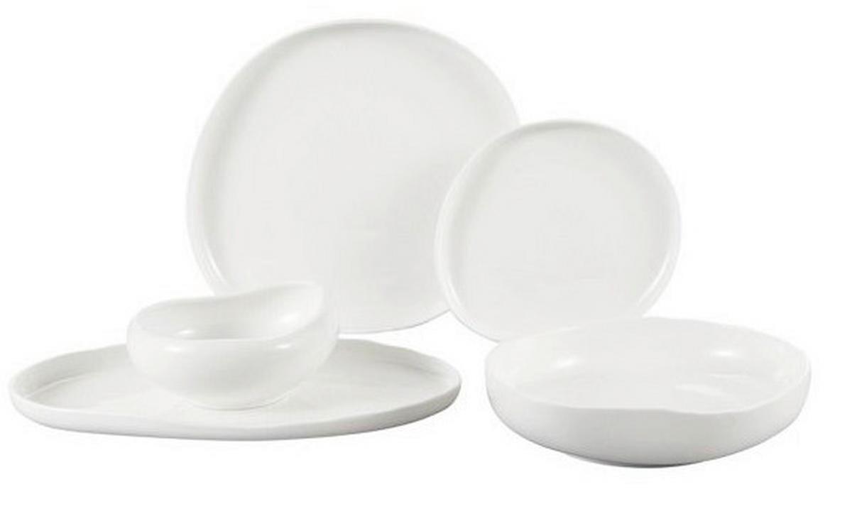 SERWIS OBIADOWO-ŚNIADANIOWY BARLES  25TLG - biały wysoki połysk, Basics, ceramika (30/30/10cm)