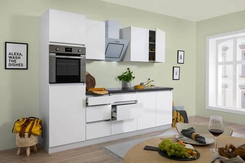Küchenblock Premium Weiss mit E-Geräten B: ca. 270 cm - Weiß/Braun, MODERN, Holzwerkstoff (270cm) - Respekta