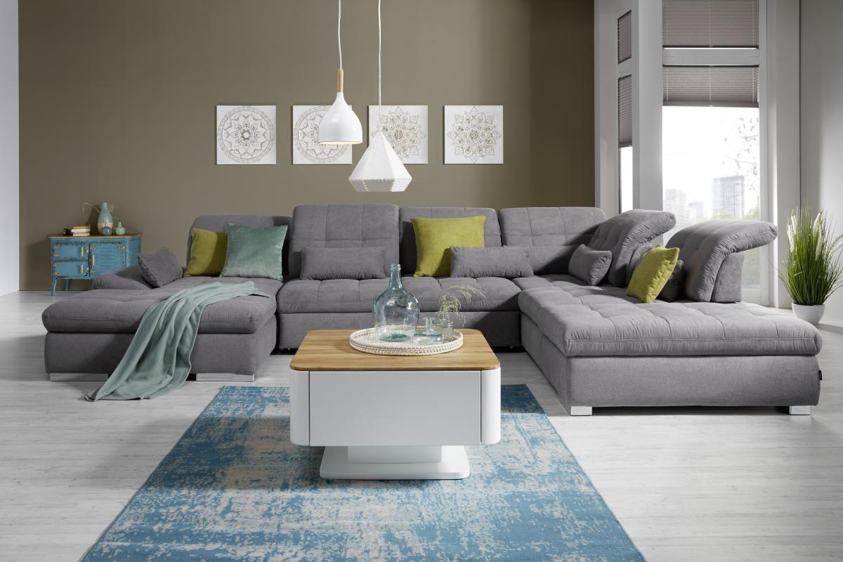 Wohnlandschaft Sanfino in Grau - Chromfarben/Grau, Holz/Holzwerkstoff (187/401/270cm) - Premium Living