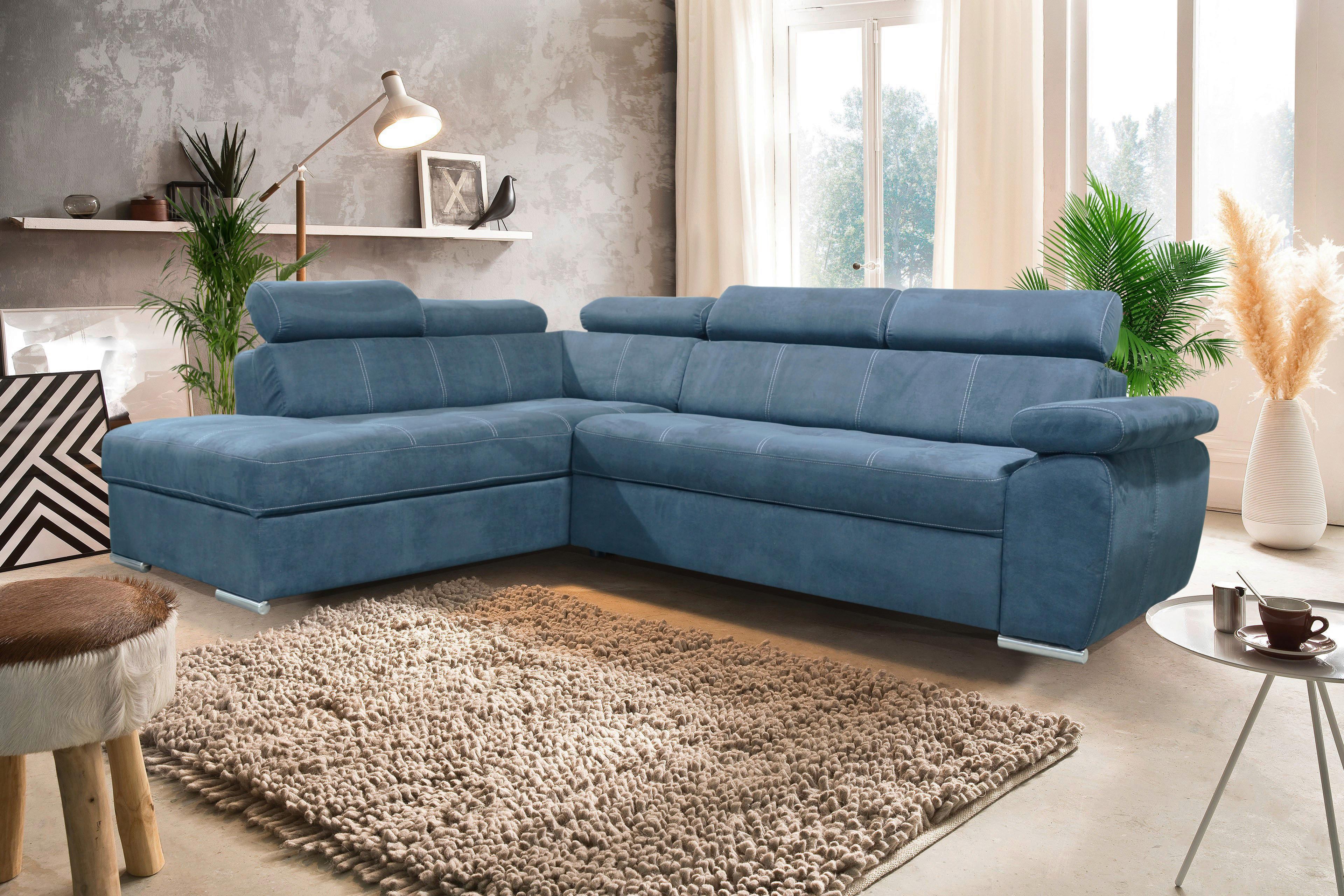 Sedežna Garnitura Casti Ii, Temno Modra, Ležišče, Predal - barve kroma/temno modra, Moderno, umetna masa/tekstil (205/270cm) - Mömax