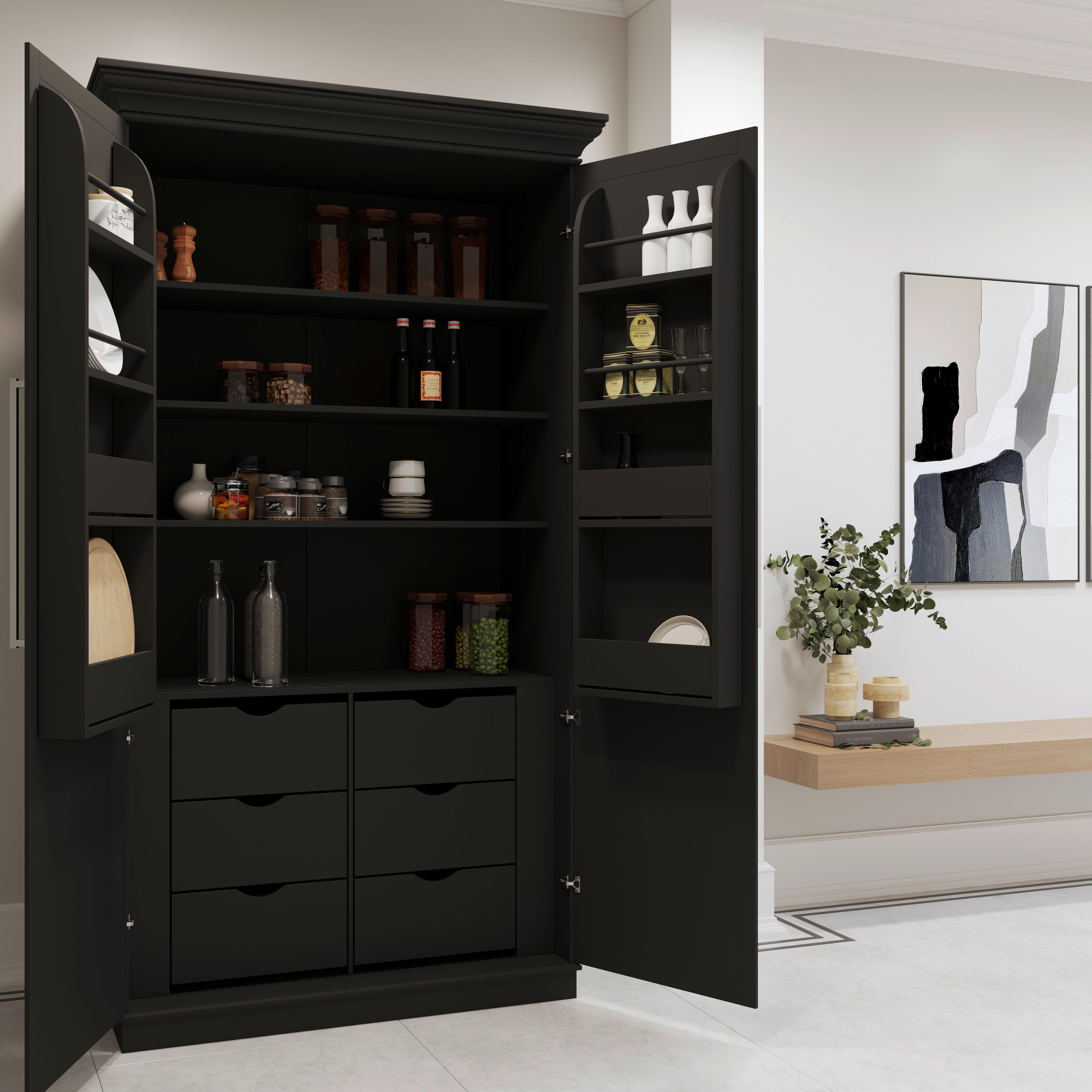 Kredenz Alvaro ca. 122x220x54 cm Holz Schwarz - Schwarz, MODERN, Holzwerkstoff/Metall (122/55,5/220cm) - Bessagi Home