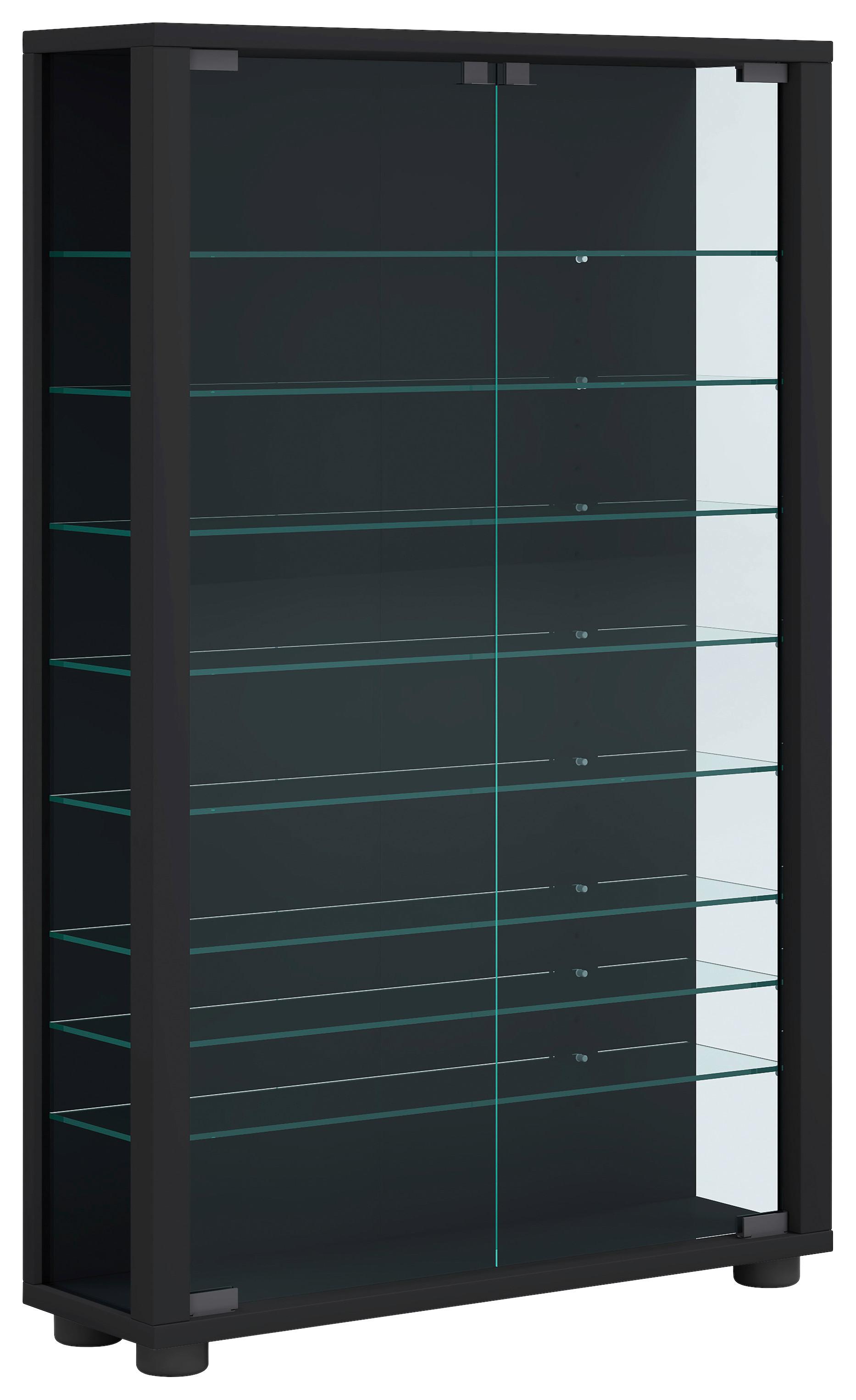 Vitrine Lumo Mini - Transparent/Schwarz, Design, Glas/Holzwerkstoff (59/90/18cm) - MID.YOU
