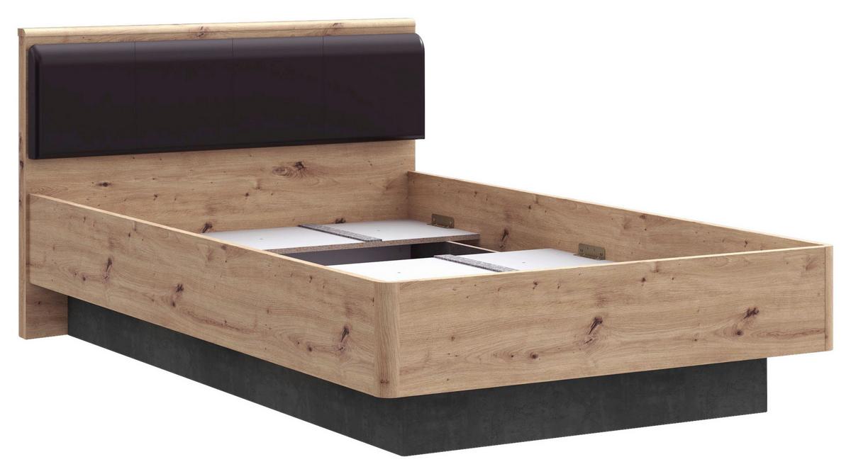 Postelja Raven, Barva Hrasta, Temno Siva, 120x200 - temno siva/črna, Design, leseni material/tekstil (120/200cm) - Carryhome