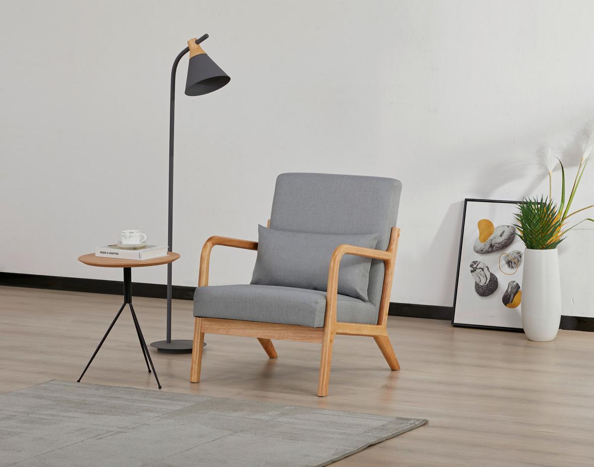 FOTEL JEAN - kolor naturalny/szary, Modern, tkanina/drewno (73/76/60cm) - Livetastic
