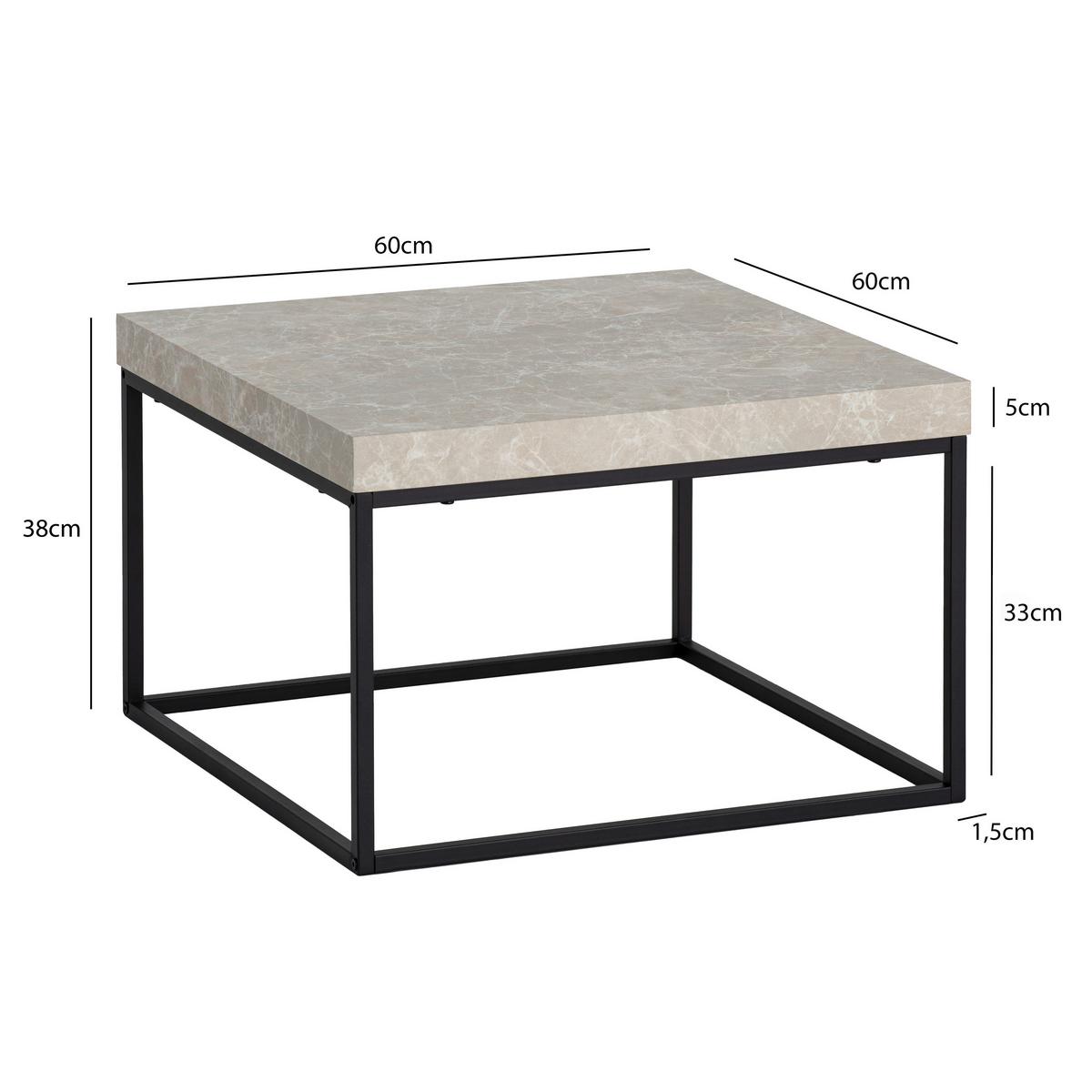 COUCHTISCH WL6.931 - Sandfarben/Schwarz, Design, Holzwerkstoff/Metall (60/60/38cm) - Livetastic