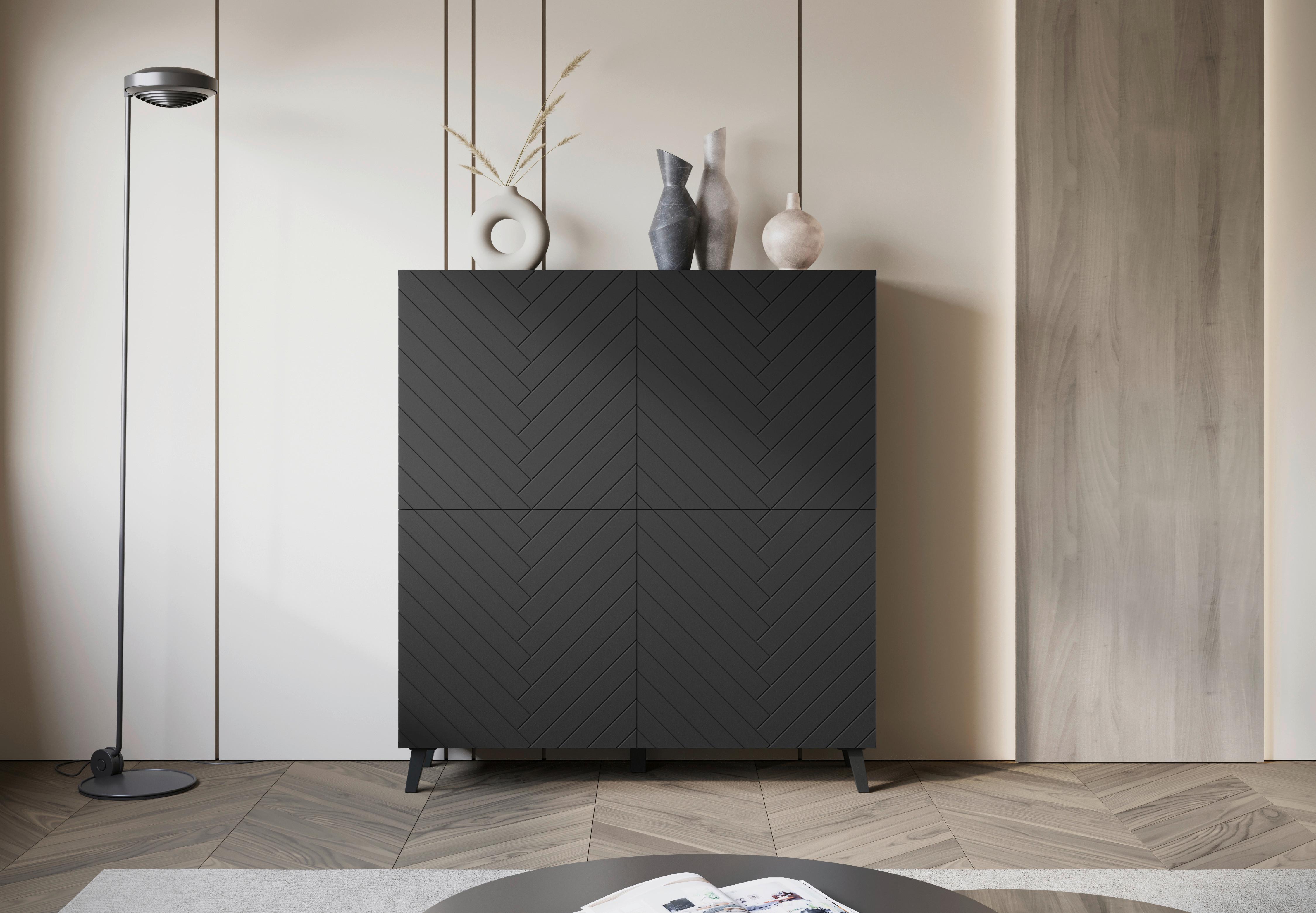 Highboard Phuket ca. 120x132 cm Schwarz - Schwarz, Design, Holzwerkstoff/Kunststoff (120/132/39,1cm) - Livetastic