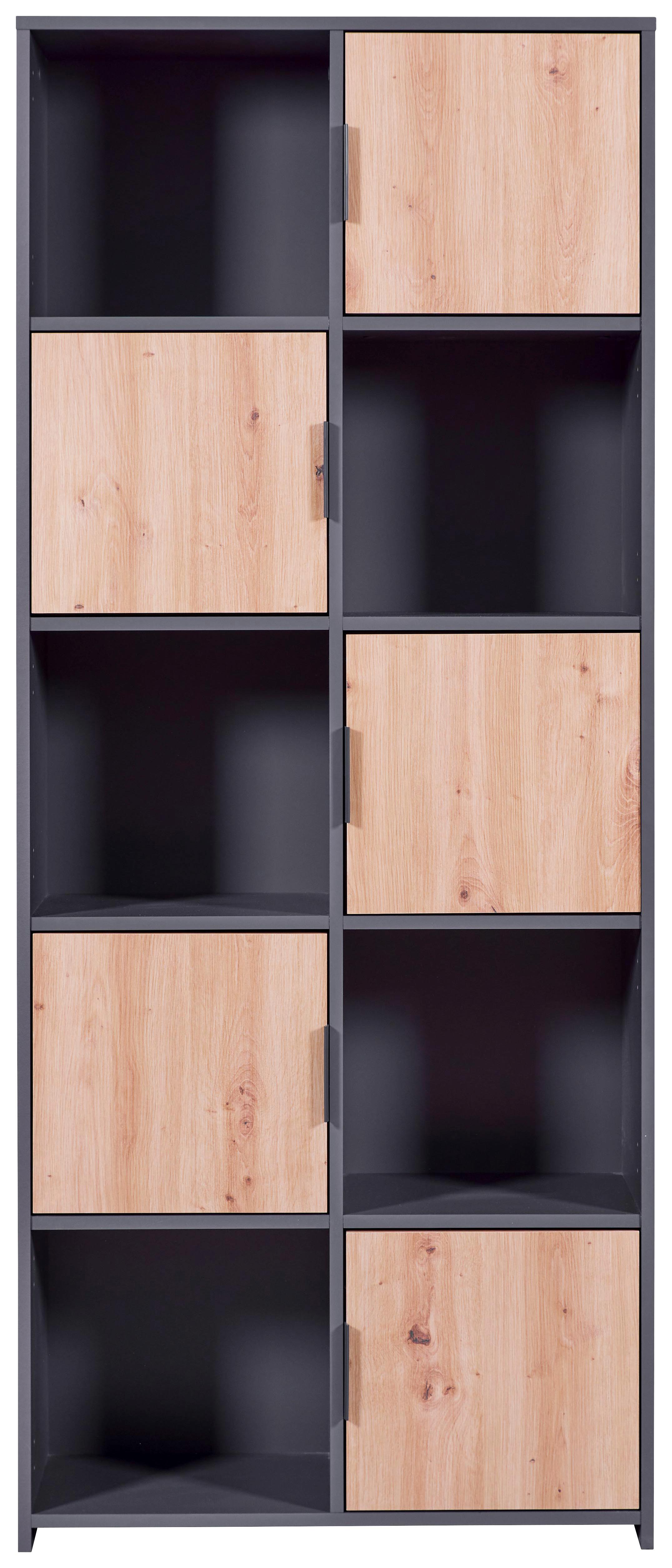 Regal Pepeto 5T ca. 77x185x30cm Anthrazit/Eiche - Anthrazit/Eiche Artisan, Design, Holzwerkstoff (77/185/30cm) - Livetastic