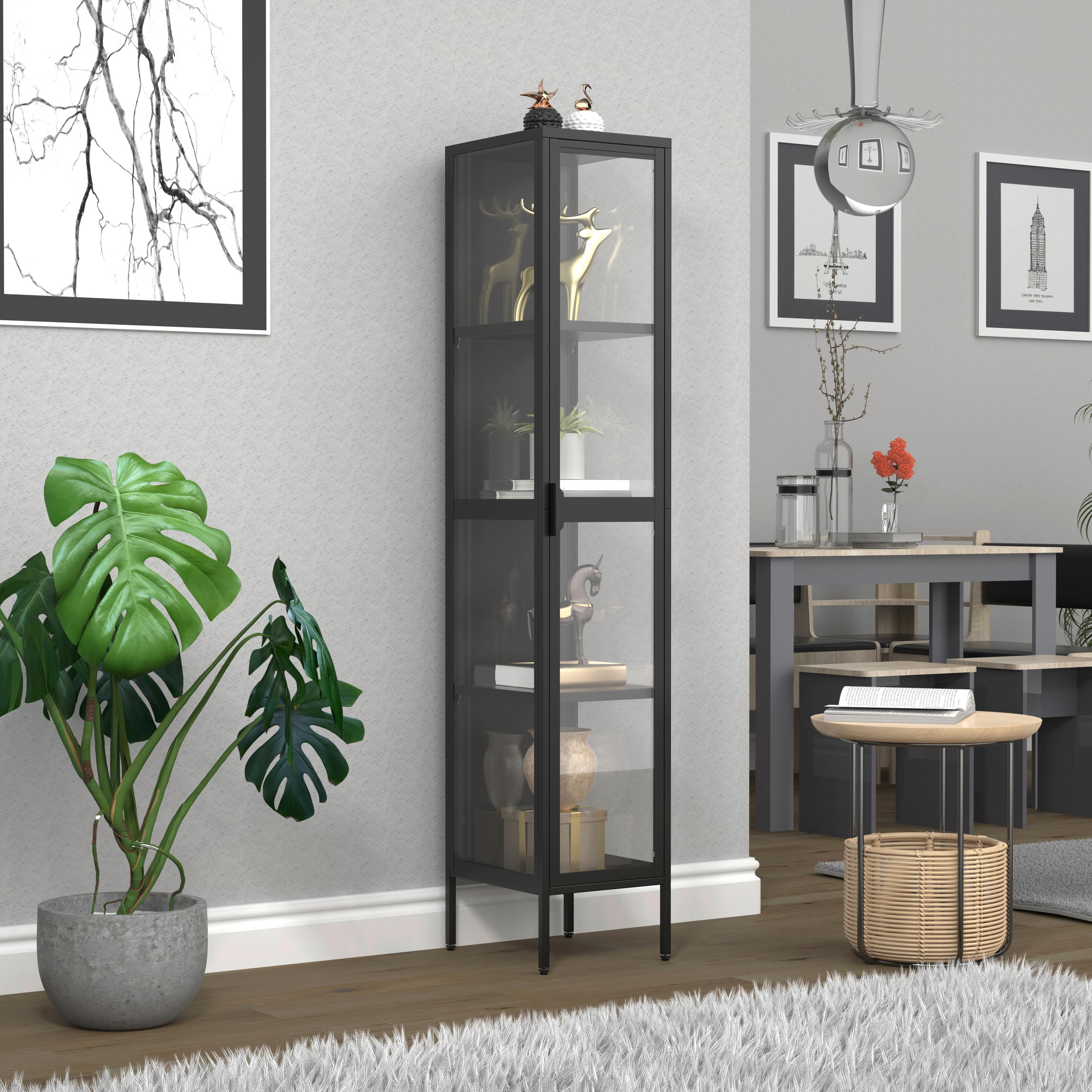 VITRINE FLOKA XL - Transparent/Schwarz, Design, Glas/Metall (30/160/35cm) - MID.YOU